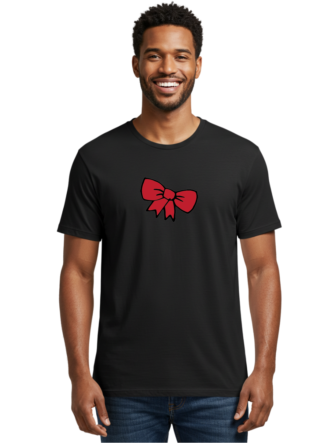 Red-Bow-3 Men'S Graphic Tee, 100% Cotton, Comfortable Casual Summer Wear, Machine Washable, Red Bow, Gift Wrapping, Festive Decor, Holiday Theme, Decorative Element, Cartoon Illustration, Simple Design Aab068