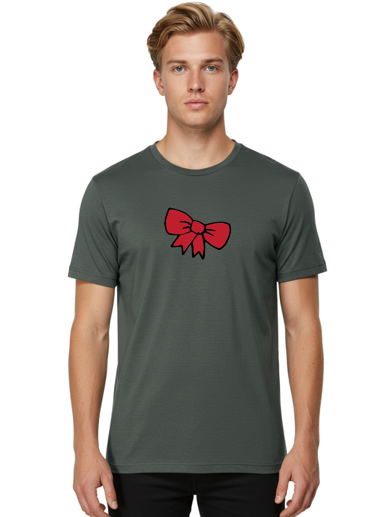 Red-Bow-3 Men'S Graphic Tee, 100% Cotton, Comfortable Casual Summer Wear, Machine Washable, Red Bow, Gift Wrapping, Festive Decor, Holiday Theme, Decorative Element, Cartoon Illustration, Simple Design Aab068 4