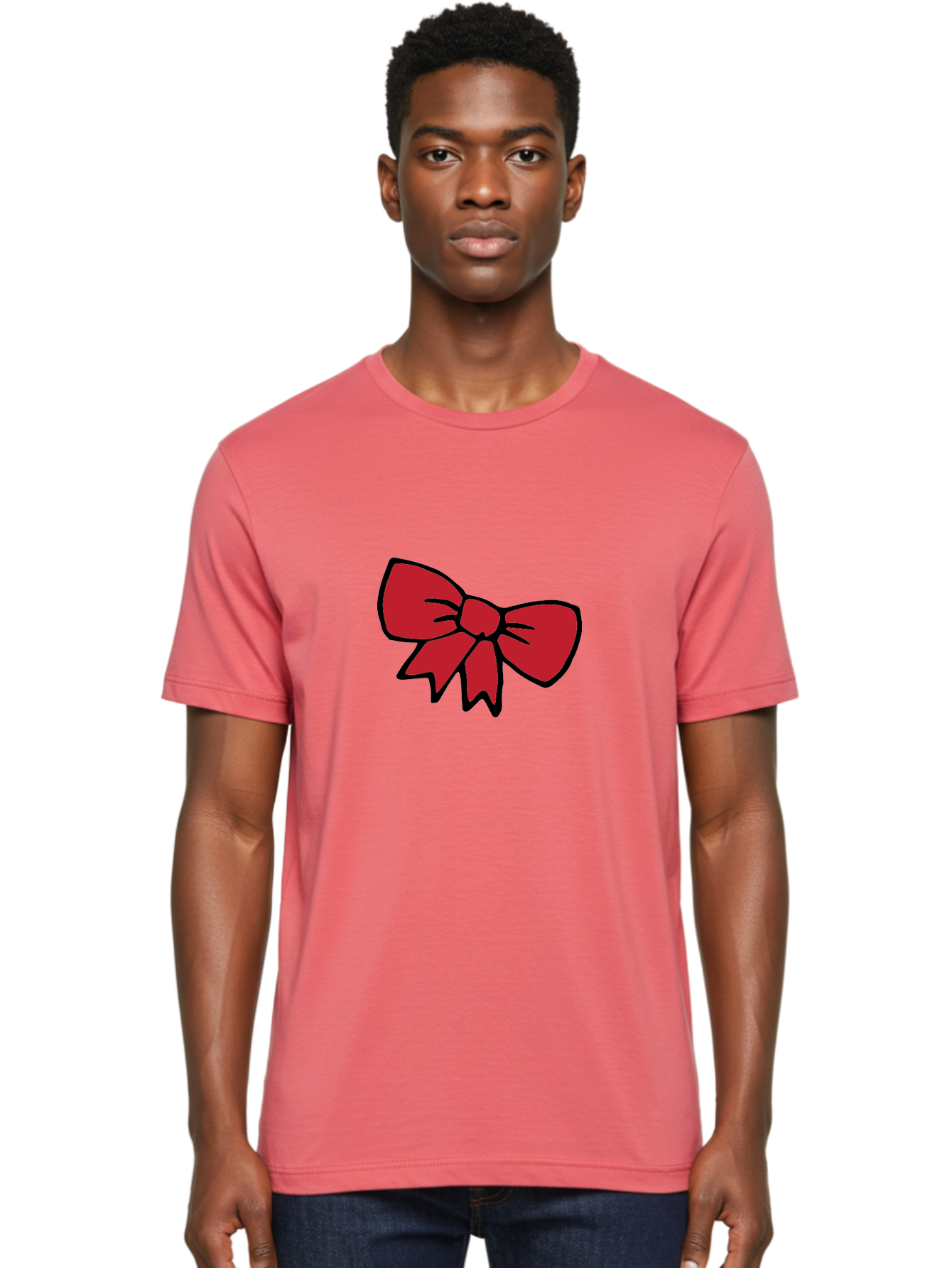 Red-Bow-3 Men'S Graphic Tee, 100% Cotton, Comfortable Casual Summer Wear, Machine Washable, Red Bow, Gift Wrapping, Festive Decor, Holiday Theme, Decorative Element, Cartoon Illustration, Simple Design Aab068 6