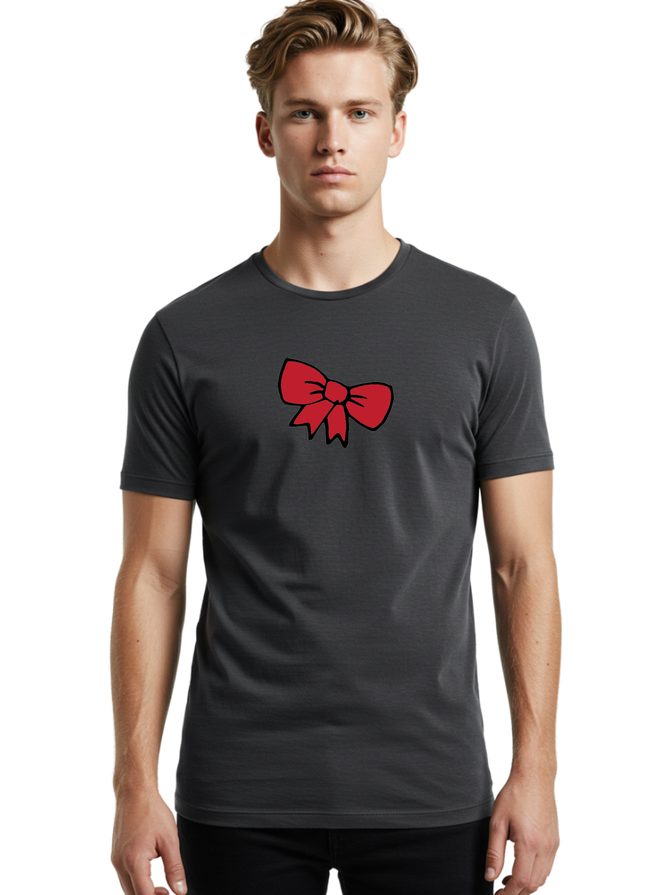 Red-Bow-3 Men'S Graphic Tee, 100% Cotton, Comfortable Casual Summer Wear, Machine Washable, Red Bow, Gift Wrapping, Festive Decor, Holiday Theme, Decorative Element, Cartoon Illustration, Simple Design Aab068 8