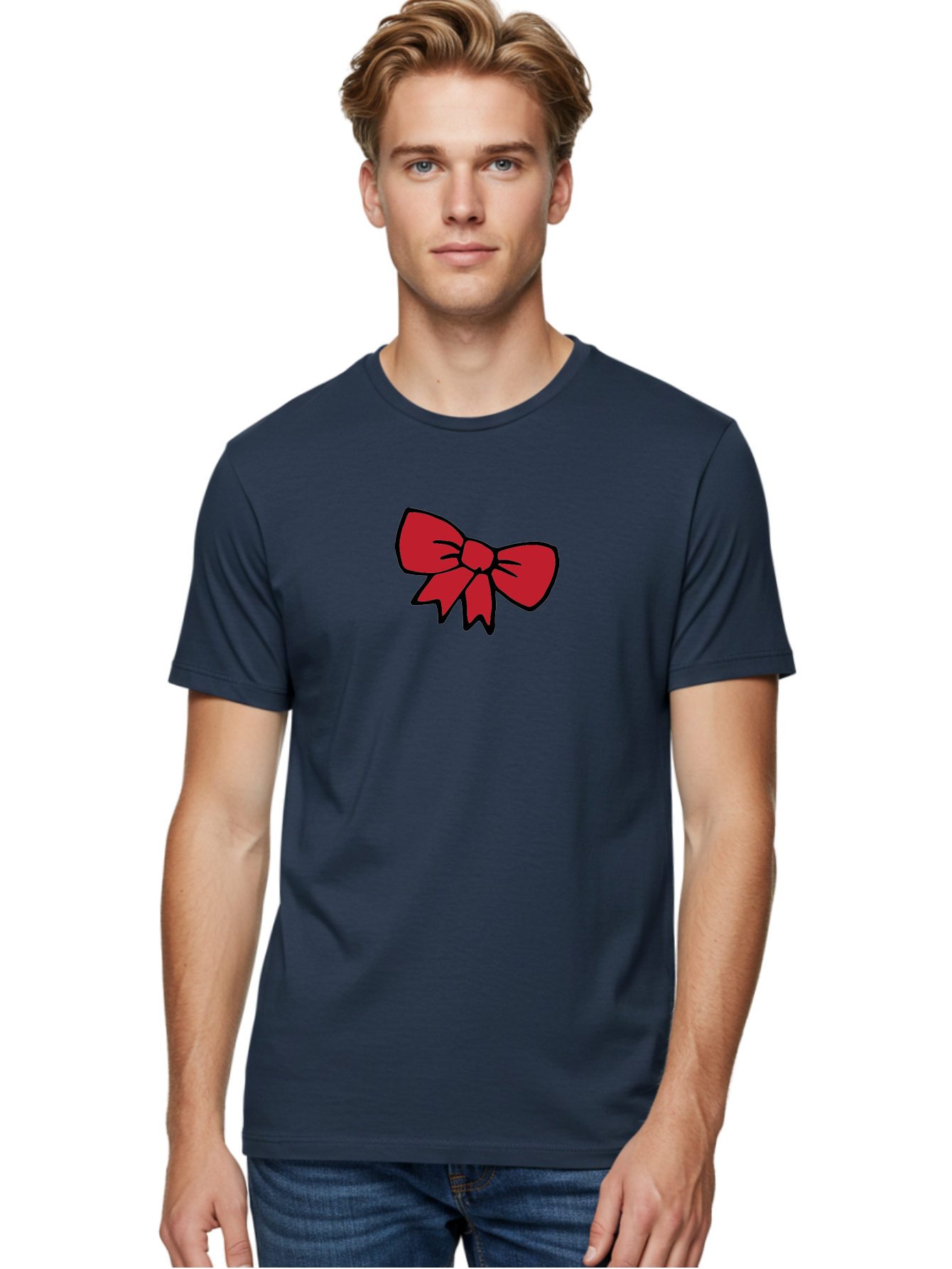 Red-Bow-3 Men'S Graphic Tee, 100% Cotton, Comfortable Casual Summer Wear, Machine Washable, Red Bow, Gift Wrapping, Festive Decor, Holiday Theme, Decorative Element, Cartoon Illustration, Simple Design Aab068 20