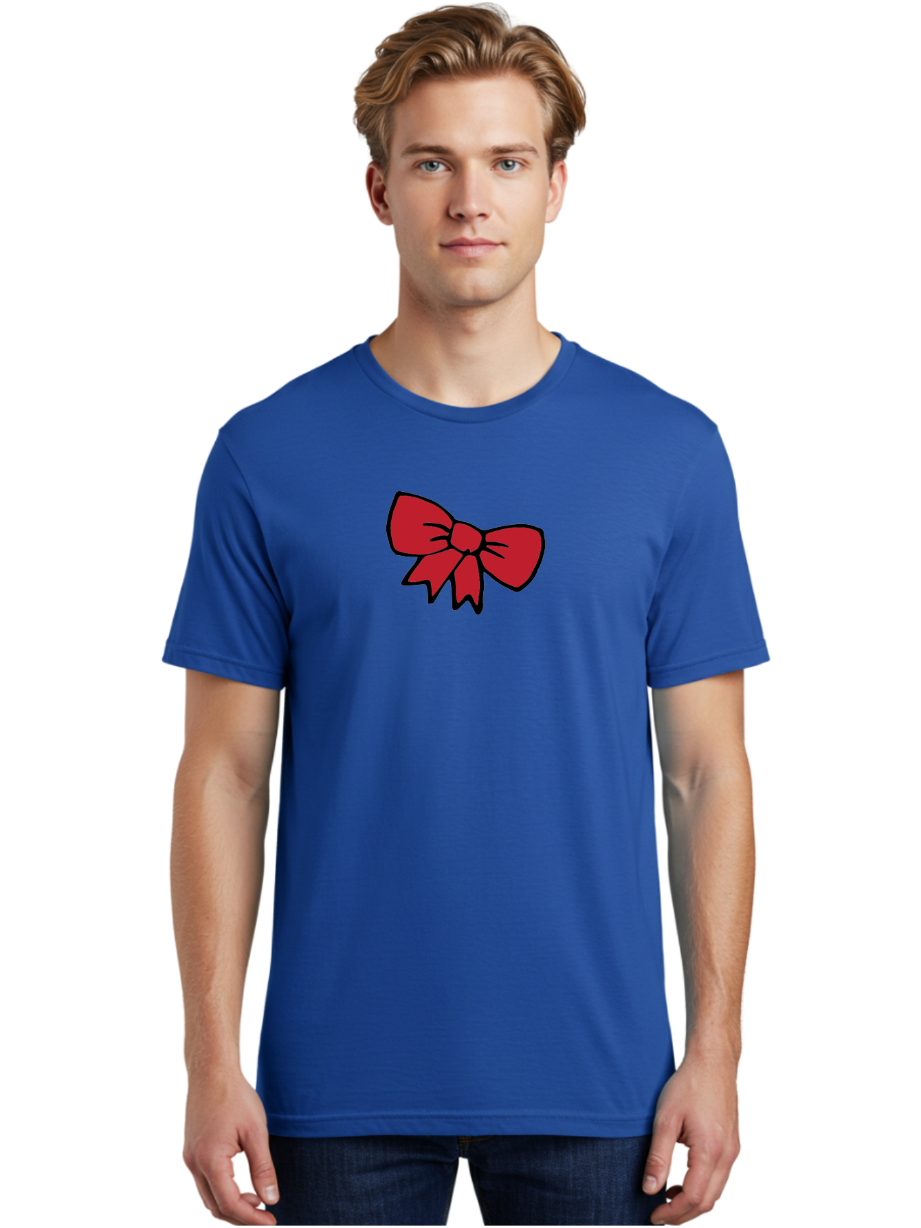 Red-Bow-3 Men'S Graphic Tee, 100% Cotton, Comfortable Casual Summer Wear, Machine Washable, Red Bow, Gift Wrapping, Festive Decor, Holiday Theme, Decorative Element, Cartoon Illustration, Simple Design Aab068 26