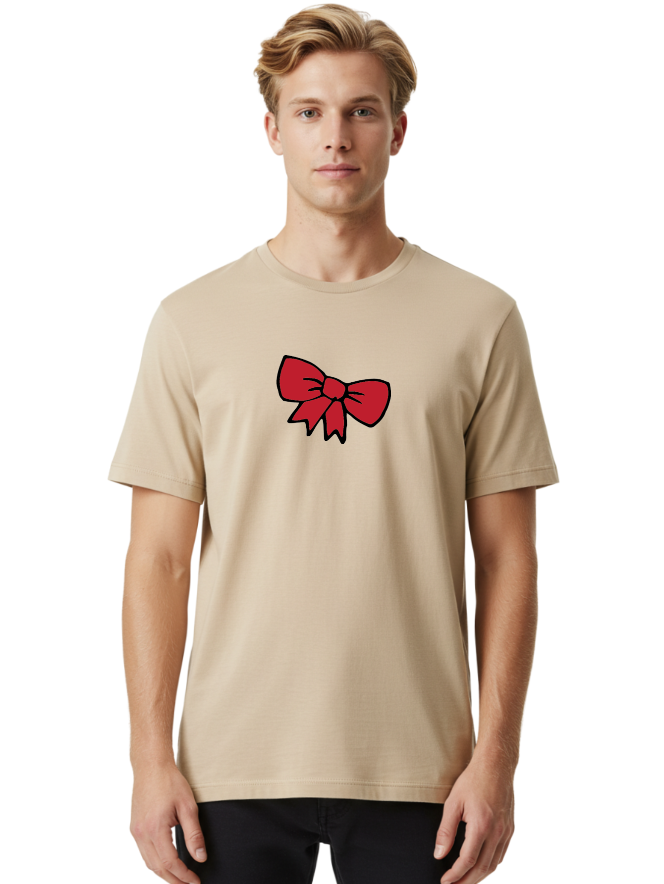 Red-Bow-3 Men'S Graphic Tee, 100% Cotton, Comfortable Casual Summer Wear, Machine Washable, Red Bow, Gift Wrapping, Festive Decor, Holiday Theme, Decorative Element, Cartoon Illustration, Simple Design Aab068 28