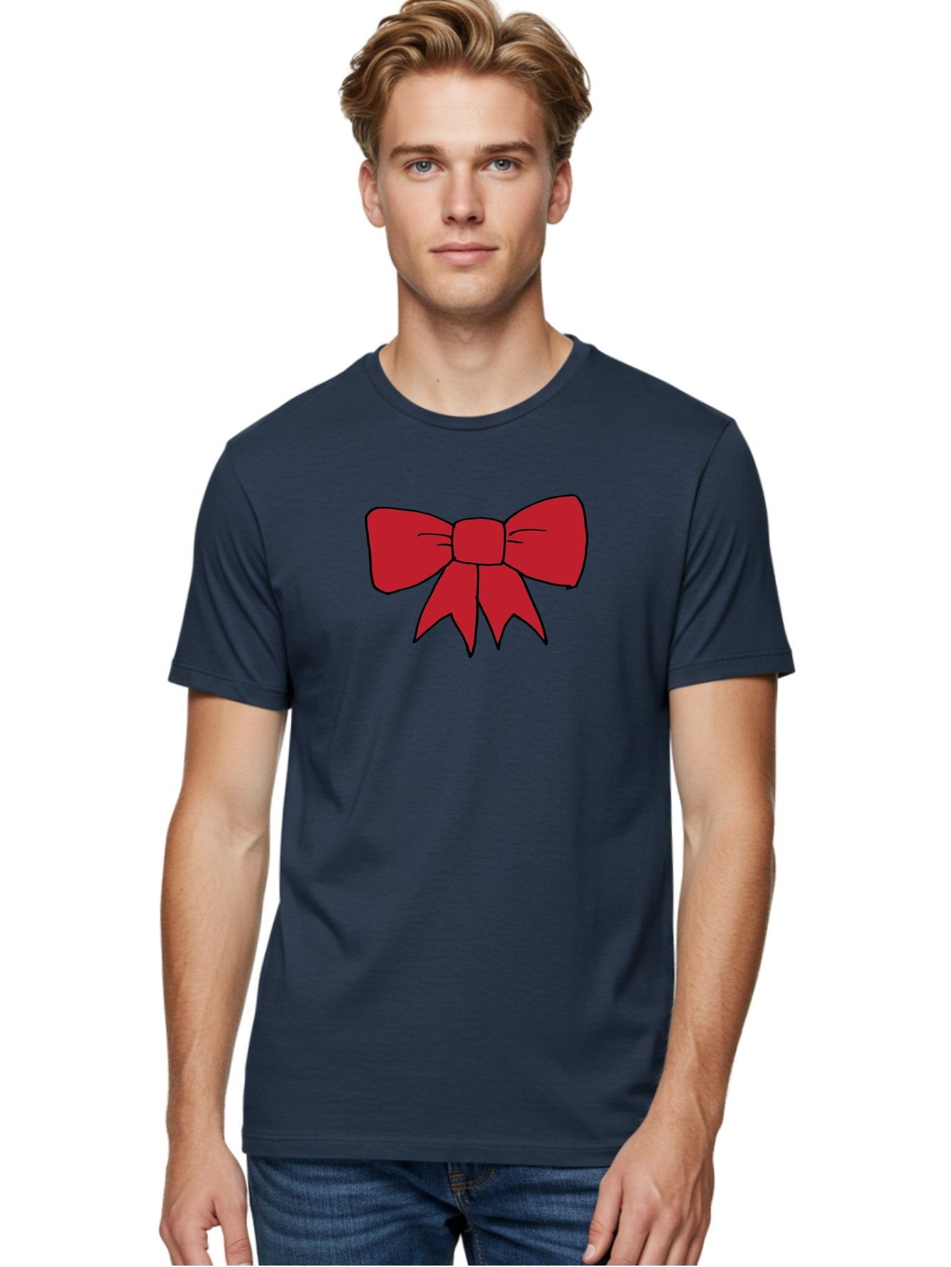 Red-Bow-4 Men'S Graphic Tee, 100% Cotton, Comfortable Casual Summer Wear, Machine Washable, Red Bow, Gift Decoration, Festive Symbol, Ribbon Accessory, Holiday Decor, Christmas Gift, Elegant Design Aab069 28