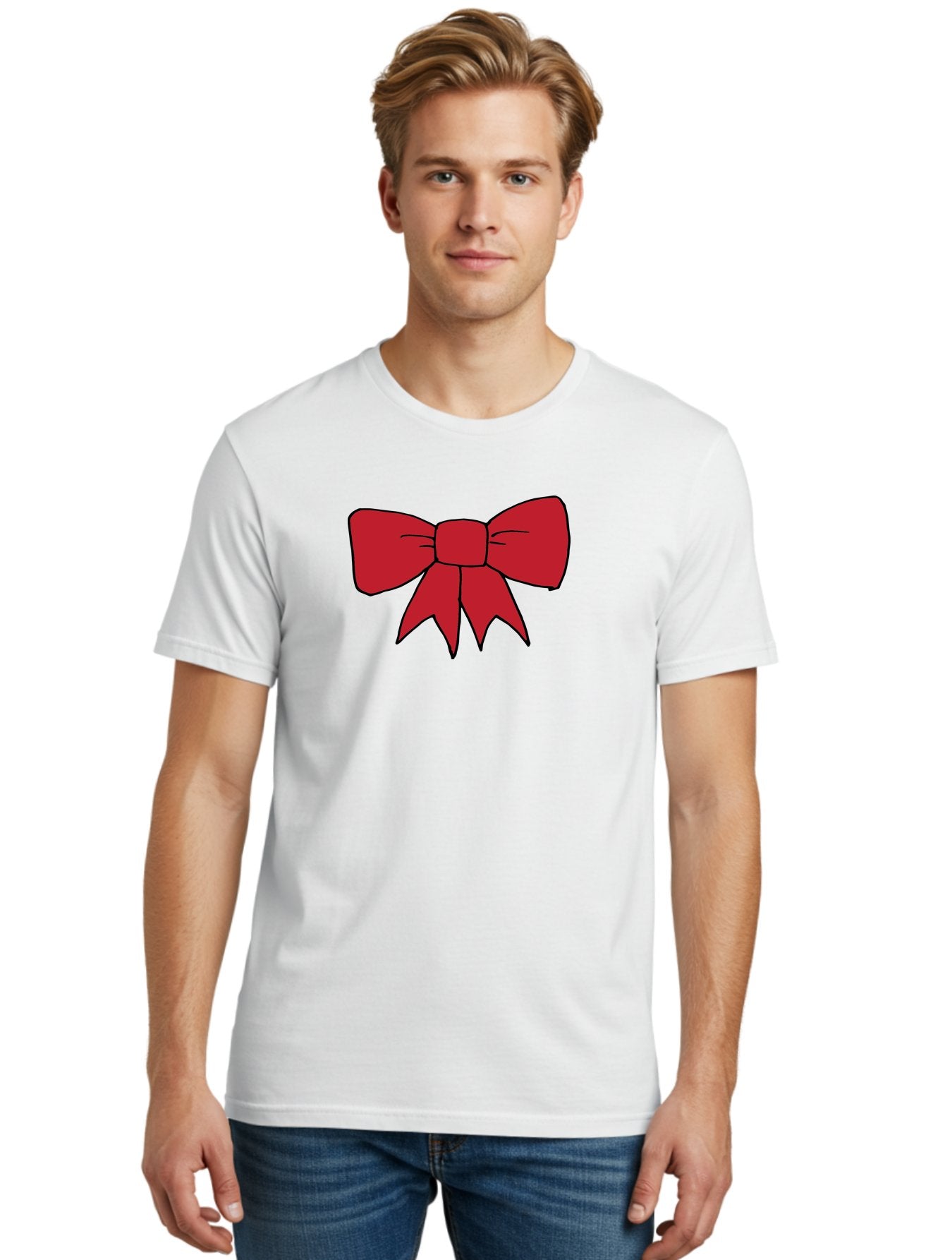 Red-Bow-4 Men'S Graphic Tee, 100% Cotton, Comfortable Casual Summer Wear, Machine Washable, Red Bow, Gift Decoration, Festive Symbol, Ribbon Accessory, Holiday Decor, Christmas Gift, Elegant Design Aab069 23