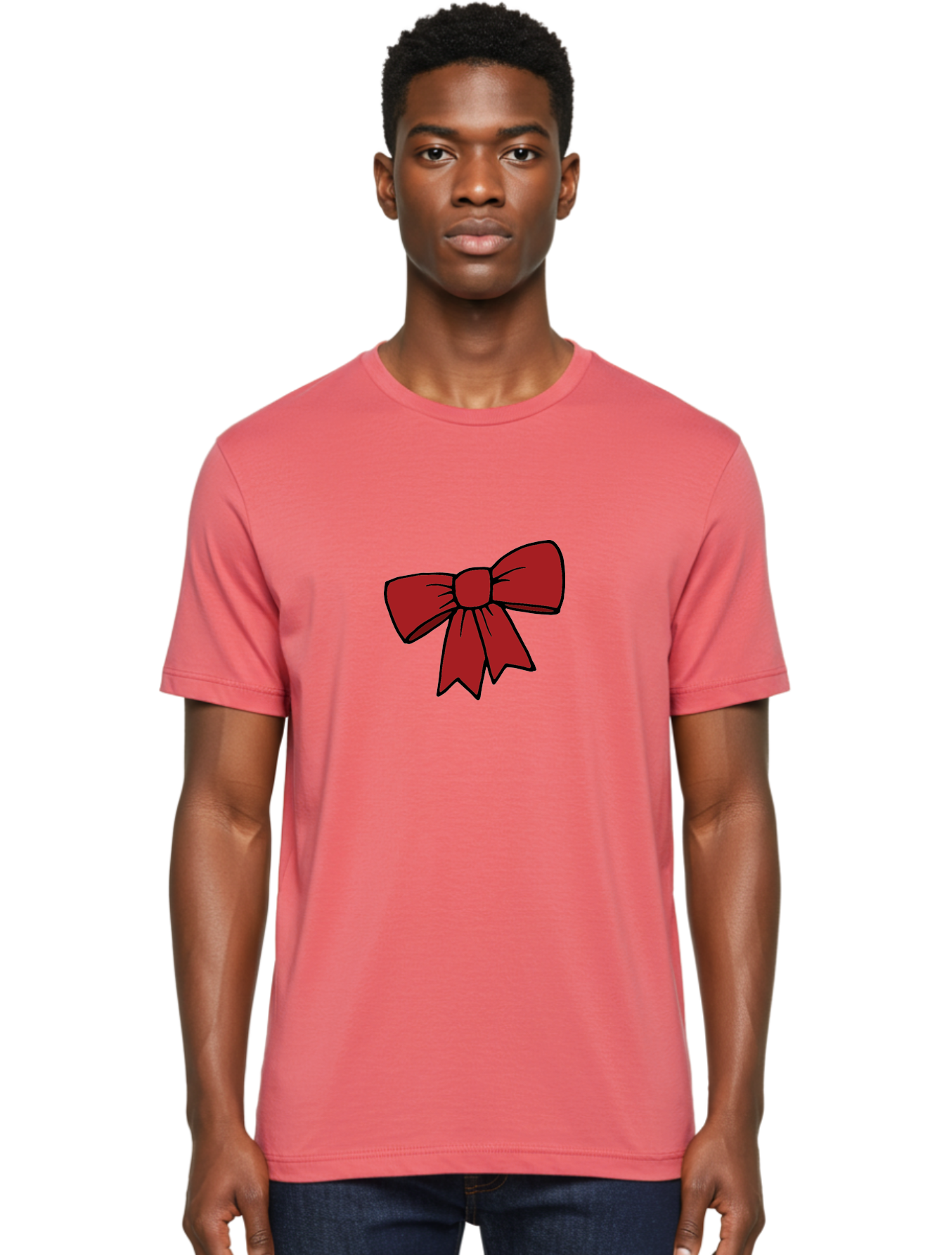 Red-Bow Men'S Graphic Tee, 100% Cotton, Comfortable Casual Summer Wear, Machine Washable, Red Bow, Gift Wrapping, Present Decoration, Festive Ribbon, Holiday Decor, Celebratory Bow, Party Favors Aab070 6