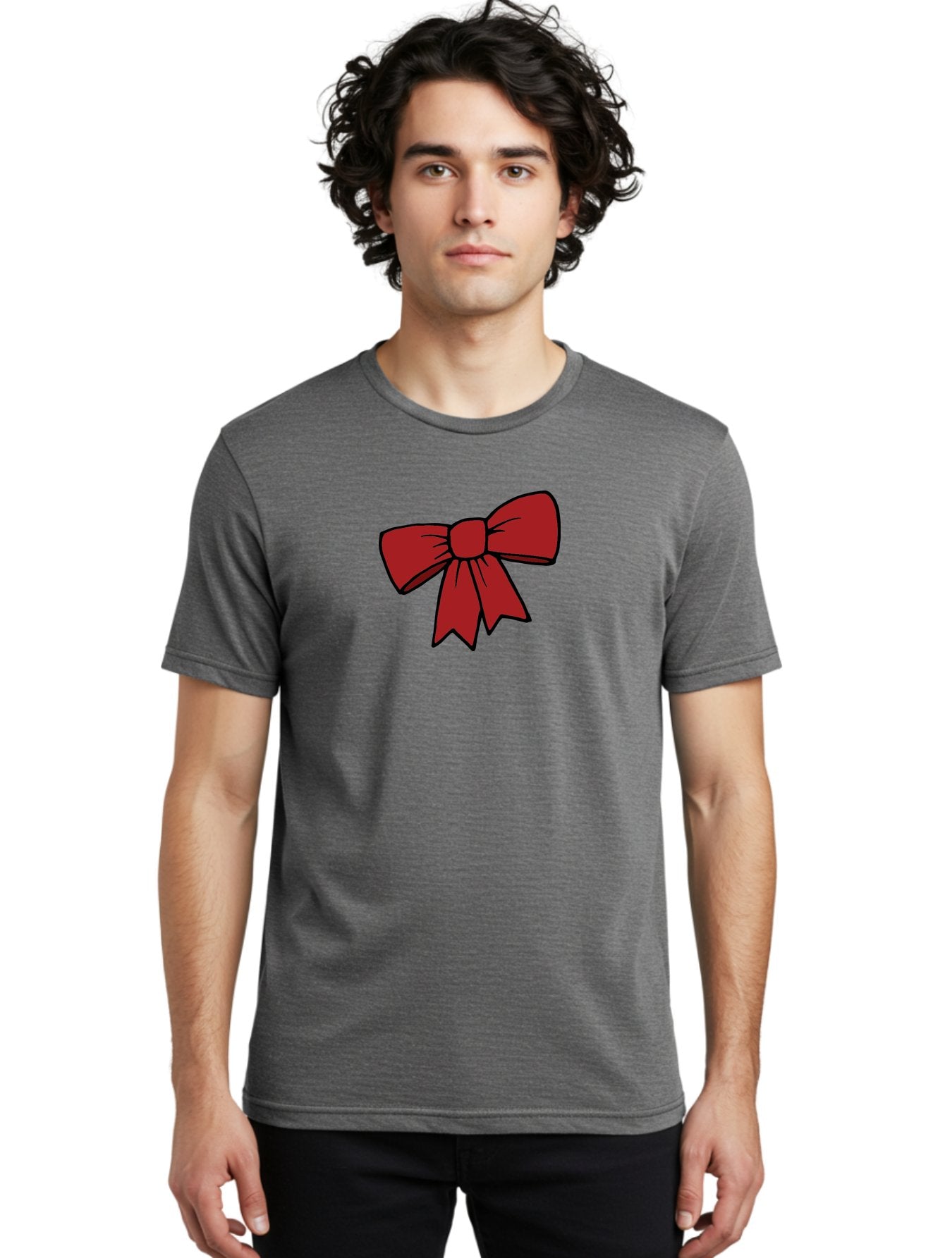 Red-Bow Men'S Graphic Tee, 100% Cotton, Comfortable Casual Summer Wear, Machine Washable, Red Bow, Gift Wrapping, Present Decoration, Festive Ribbon, Holiday Decor, Celebratory Bow, Party Favors Aab070 30