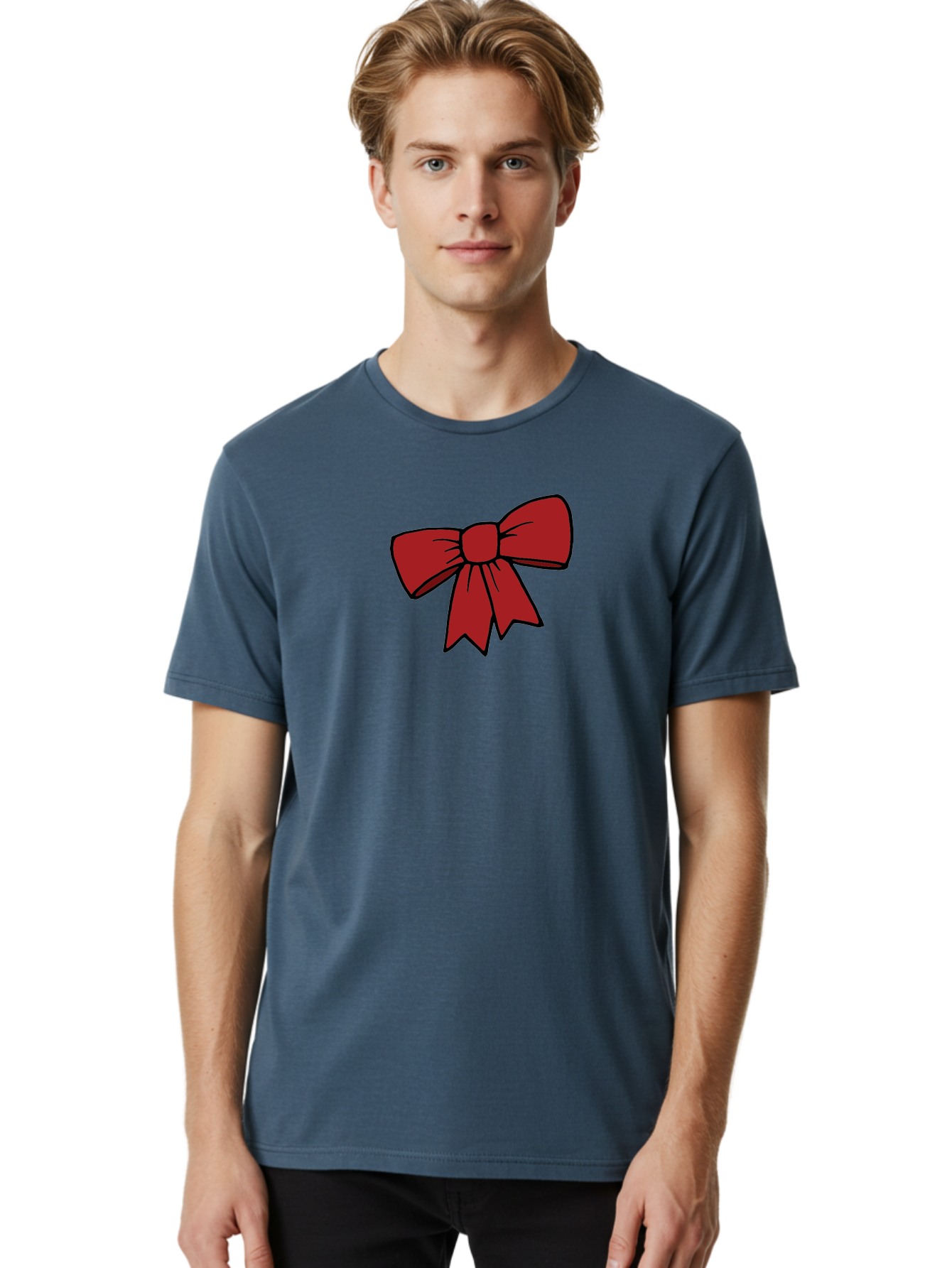 Red-Bow Men'S Graphic Tee, 100% Cotton, Comfortable Casual Summer Wear, Machine Washable, Red Bow, Gift Wrapping, Present Decoration, Festive Ribbon, Holiday Decor, Celebratory Bow, Party Favors Aab070 12