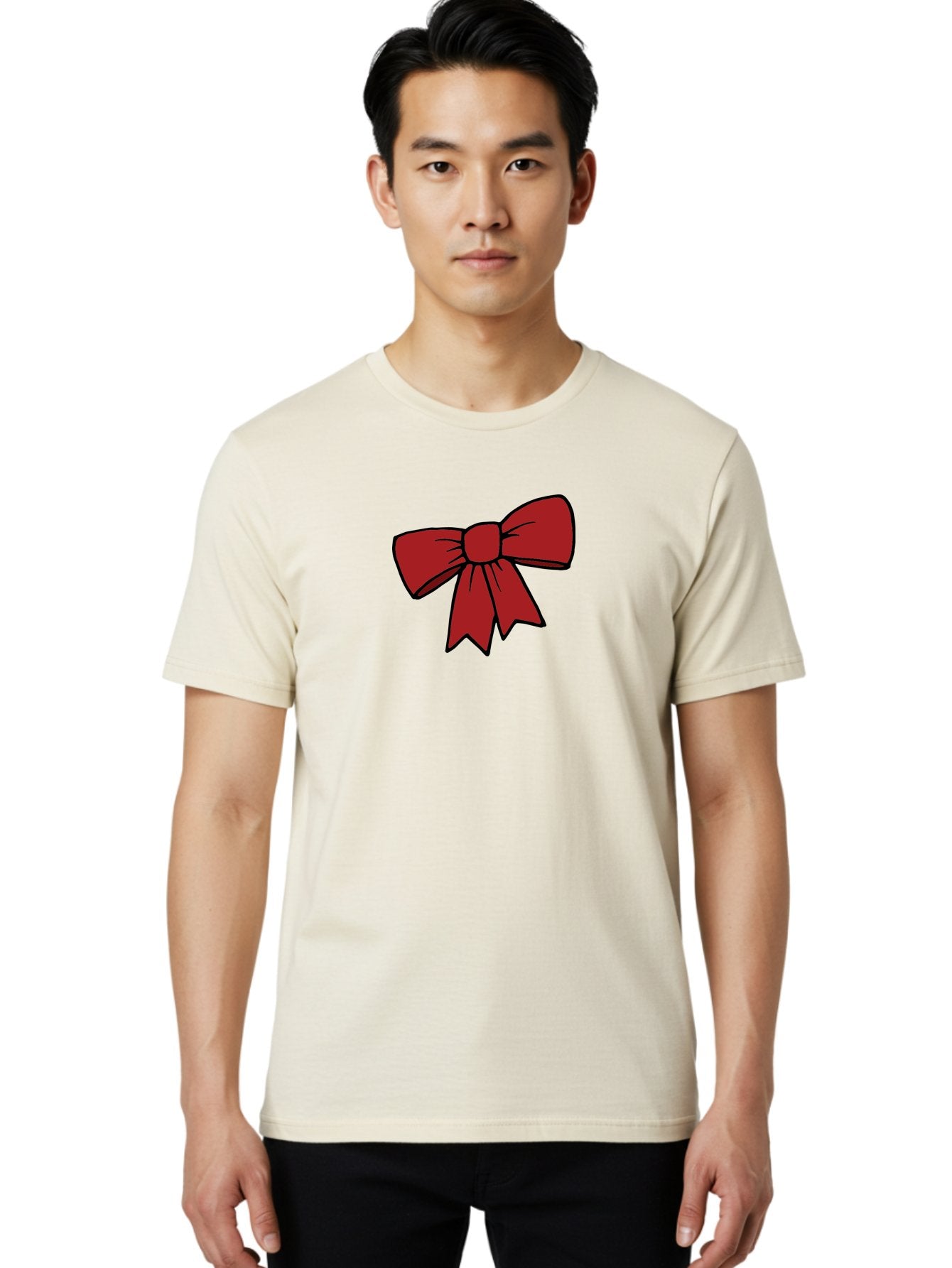 Red-Bow Men'S Graphic Tee, 100% Cotton, Comfortable Casual Summer Wear, Machine Washable, Red Bow, Gift Wrapping, Present Decoration, Festive Ribbon, Holiday Decor, Celebratory Bow, Party Favors Aab070 29