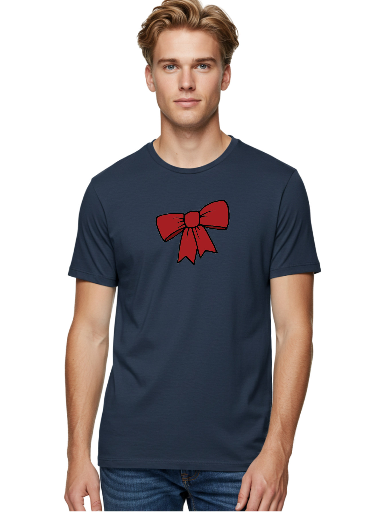Red-Bow Men'S Graphic Tee, 100% Cotton, Comfortable Casual Summer Wear, Machine Washable, Red Bow, Gift Wrapping, Present Decoration, Festive Ribbon, Holiday Decor, Celebratory Bow, Party Favors Aab070 20
