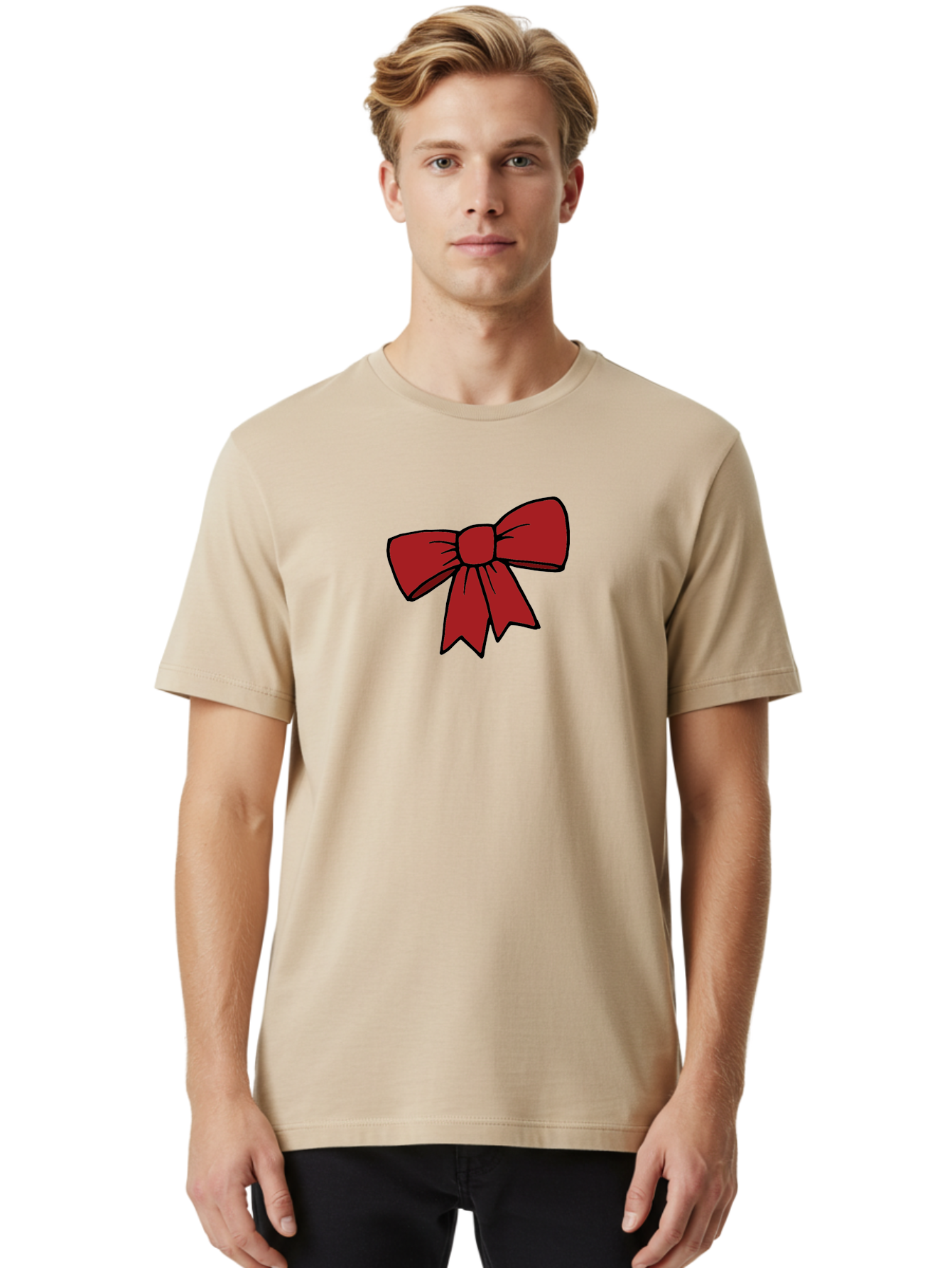 Red-Bow Men'S Graphic Tee, 100% Cotton, Comfortable Casual Summer Wear, Machine Washable, Red Bow, Gift Wrapping, Present Decoration, Festive Ribbon, Holiday Decor, Celebratory Bow, Party Favors Aab070 28