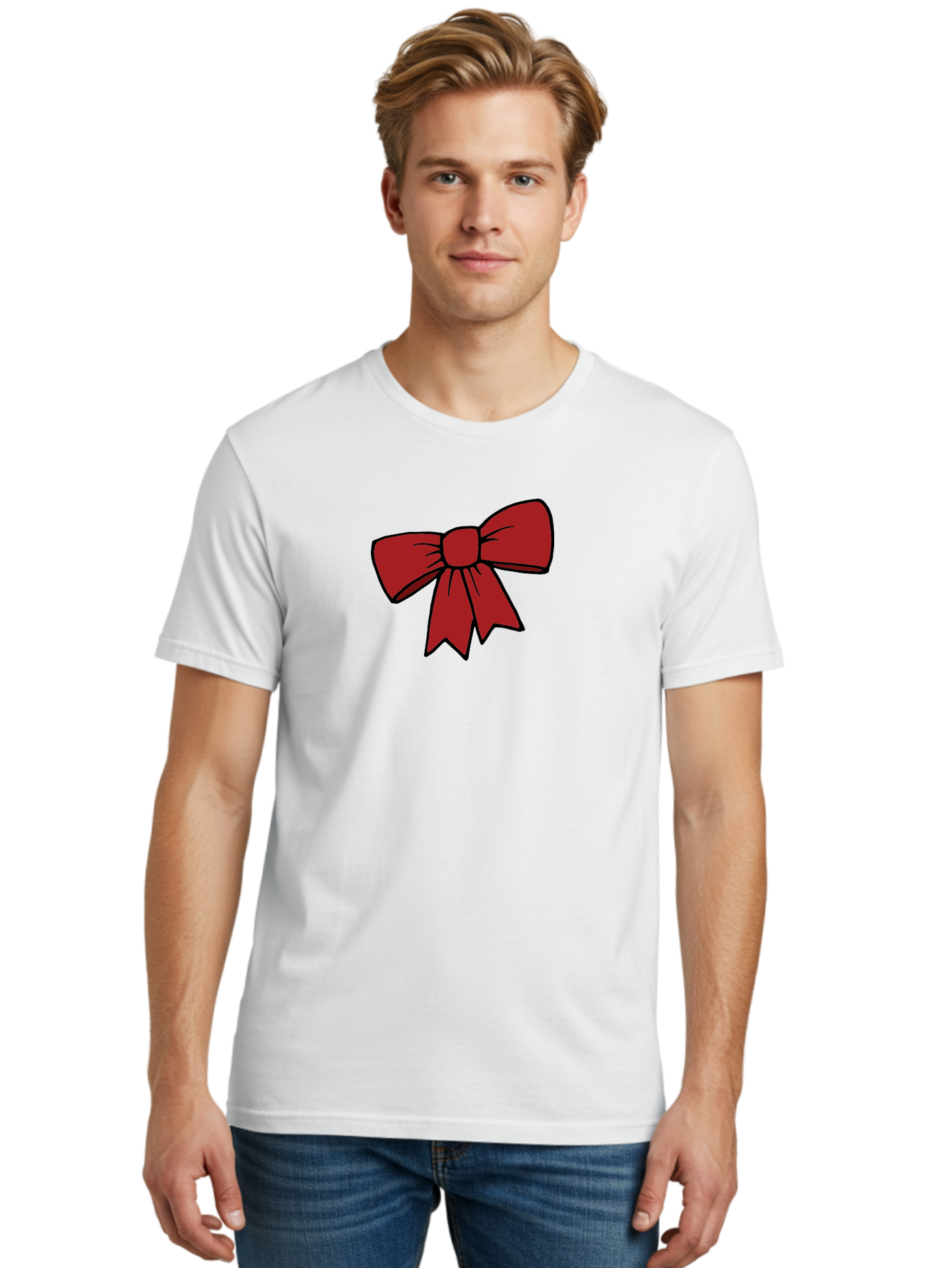Red-Bow Men'S Graphic Tee, 100% Cotton, Comfortable Casual Summer Wear, Machine Washable, Red Bow, Gift Wrapping, Present Decoration, Festive Ribbon, Holiday Decor, Celebratory Bow, Party Favors Aab070 30