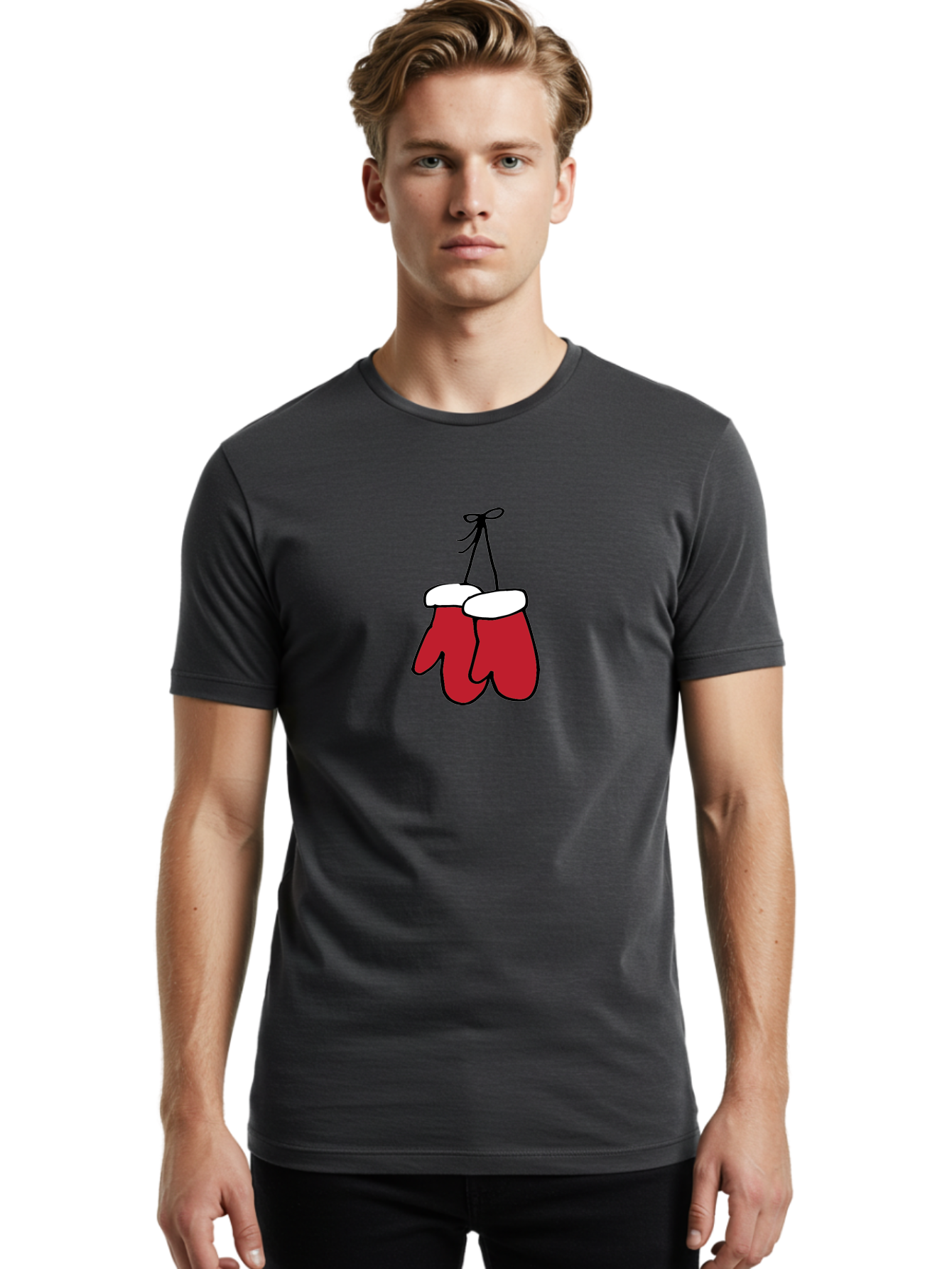 Red-Christmas-Mitten Men'S Graphic Tee, 100% Cotton, Comfortable Casual Summer Wear, Machine Washable, Red Christmas Mittens, Hanging Mittens, Winter Accessories, Festive Gloves, Holiday Decorations, Cozy Winter Wear Aab072 24