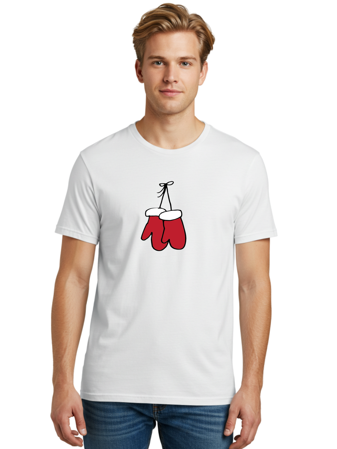 Red-Christmas-Mitten Men'S Graphic Tee, 100% Cotton, Comfortable Casual Summer Wear, Machine Washable, Red Christmas Mittens, Hanging Mittens, Winter Accessories, Festive Gloves, Holiday Decorations, Cozy Winter Wear Aab072 22