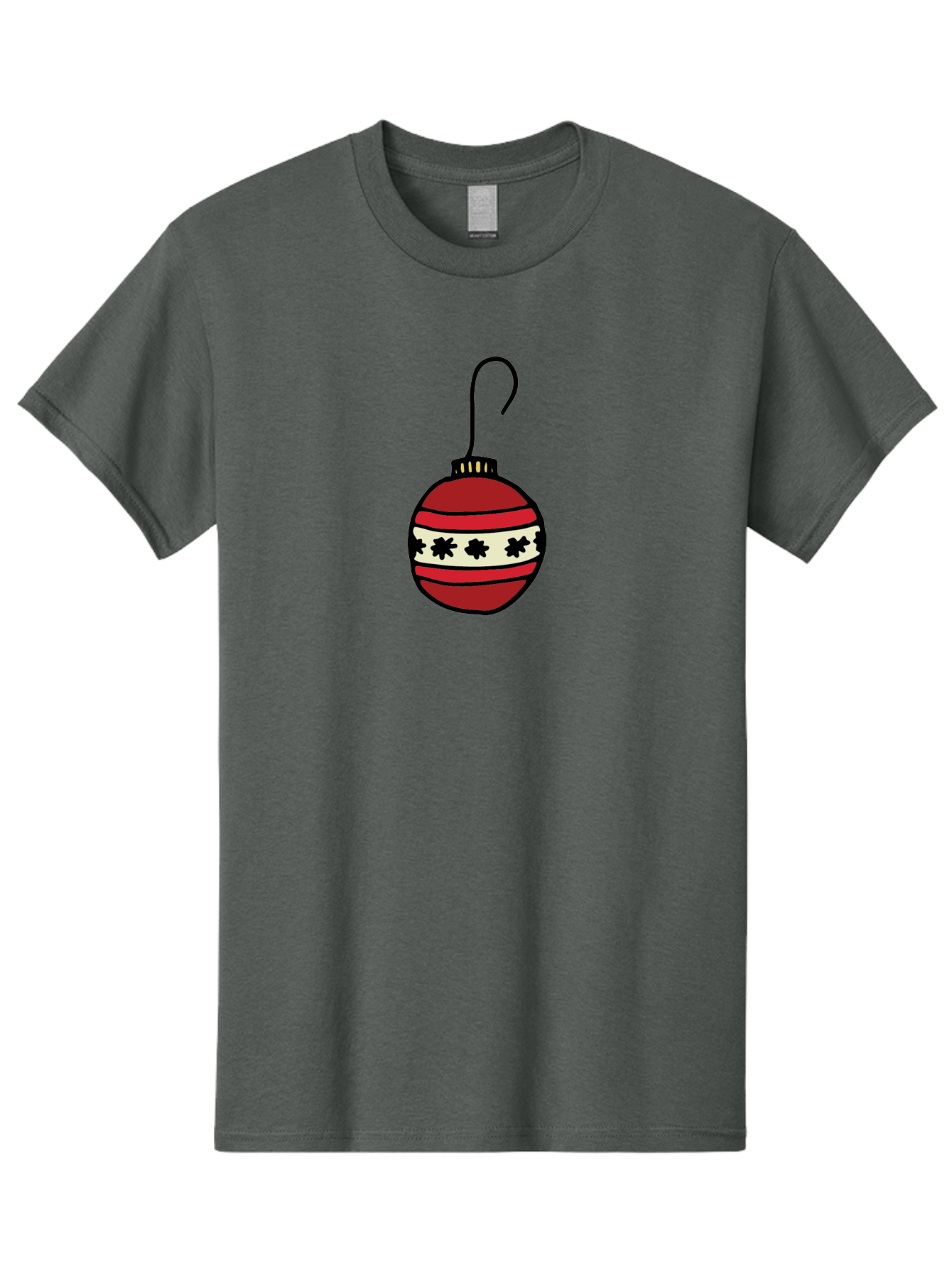Red-Christmas-Ornament Men'S Graphic Tee, 100% Cotton, Comfortable Casual Summer Wear, Machine Washable, Red Christmas Bauble, Festive Decoration, Holiday Ornament, Black And White Pattern, Snowflake Design, Christmas Tree Decor, Aab076