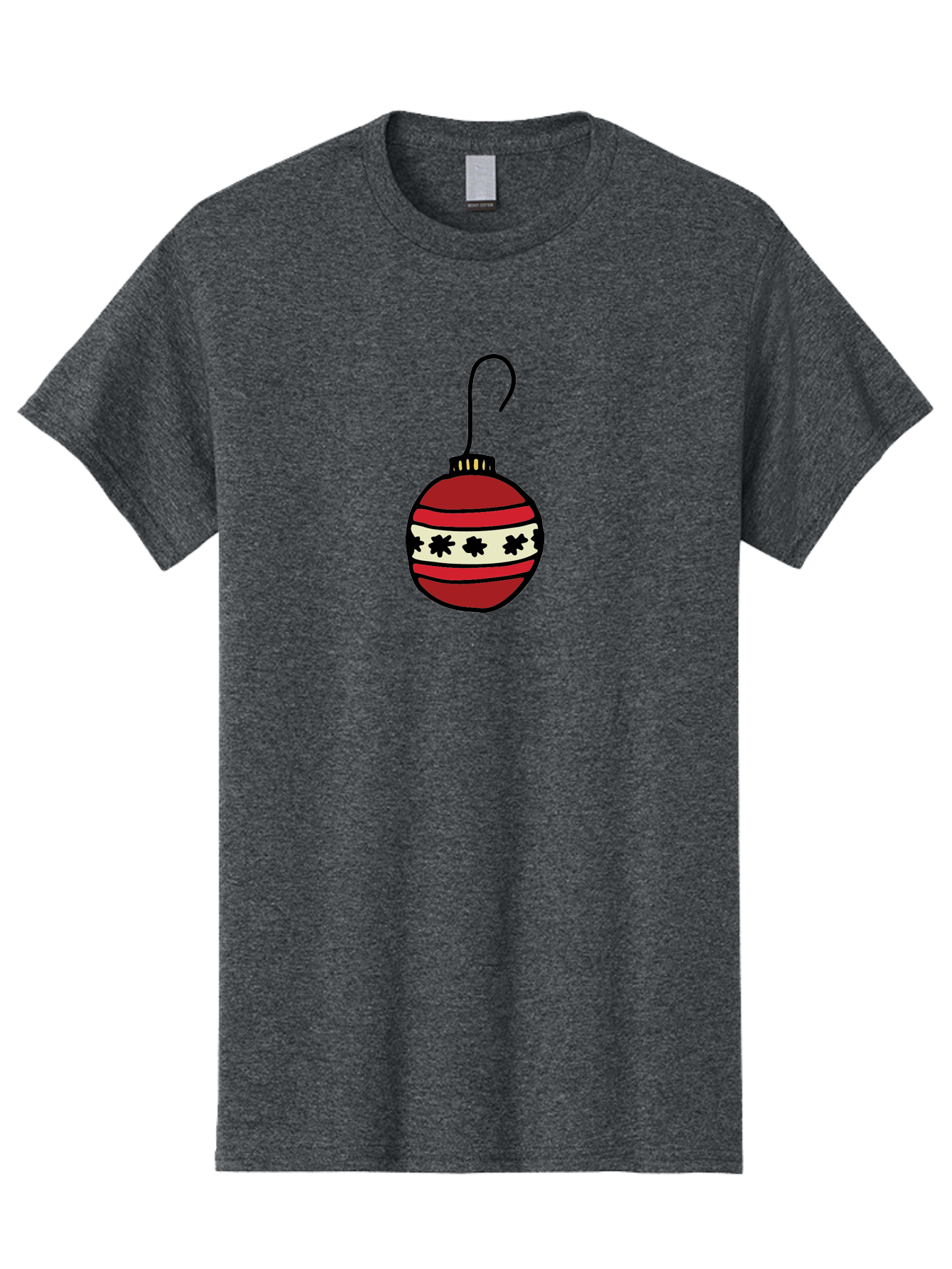 Red-Christmas-Ornament Men'S Graphic Tee, 100% Cotton, Comfortable Casual Summer Wear, Machine Washable, Red Christmas Bauble, Festive Decoration, Holiday Ornament, Black And White Pattern, Snowflake Design, Christmas Tree Decor, Aab076 17
