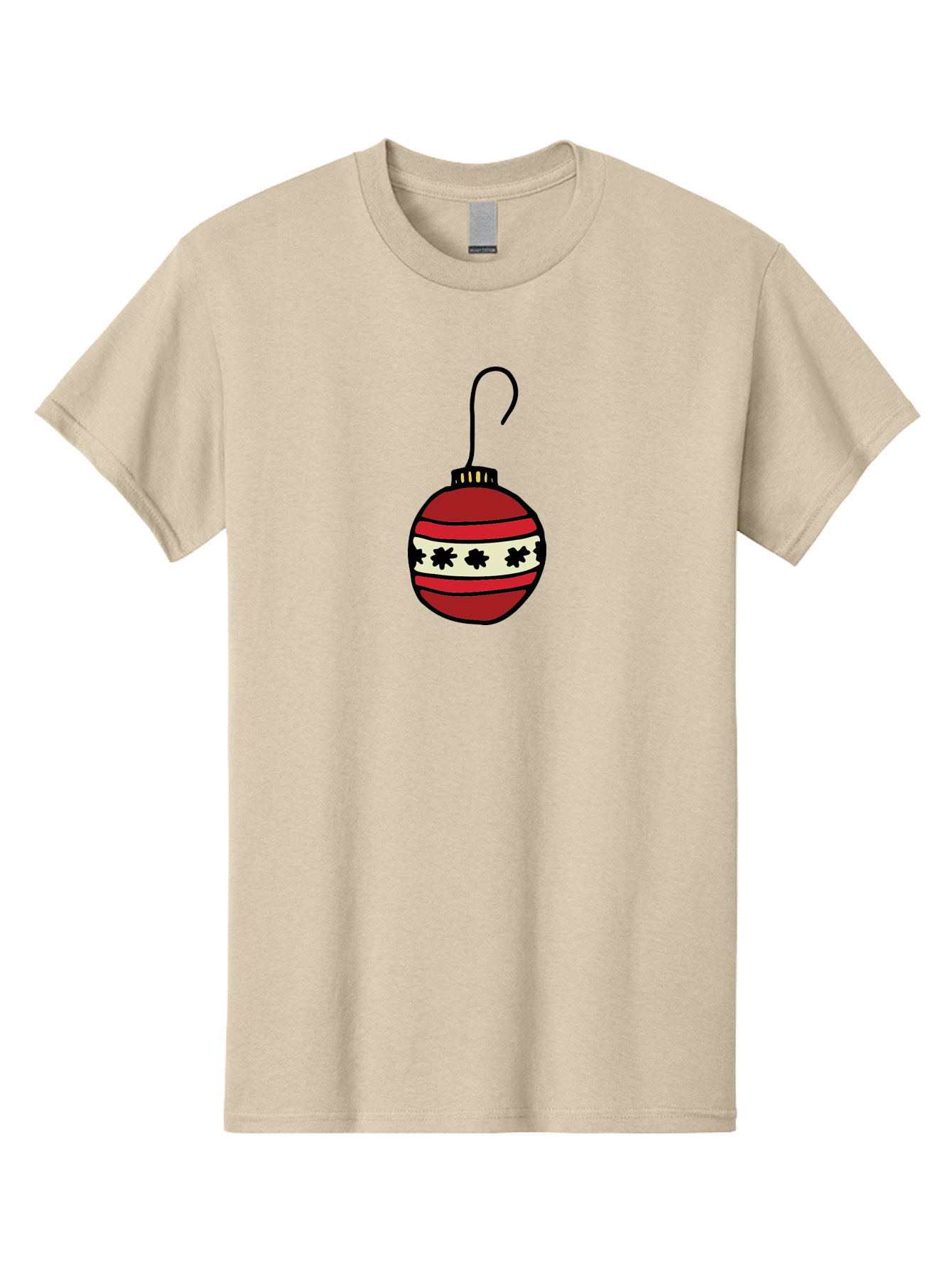 Red-Christmas-Ornament Men'S Graphic Tee, 100% Cotton, Comfortable Casual Summer Wear, Machine Washable, Red Christmas Bauble, Festive Decoration, Holiday Ornament, Black And White Pattern, Snowflake Design, Christmas Tree Decor, Aab076 29