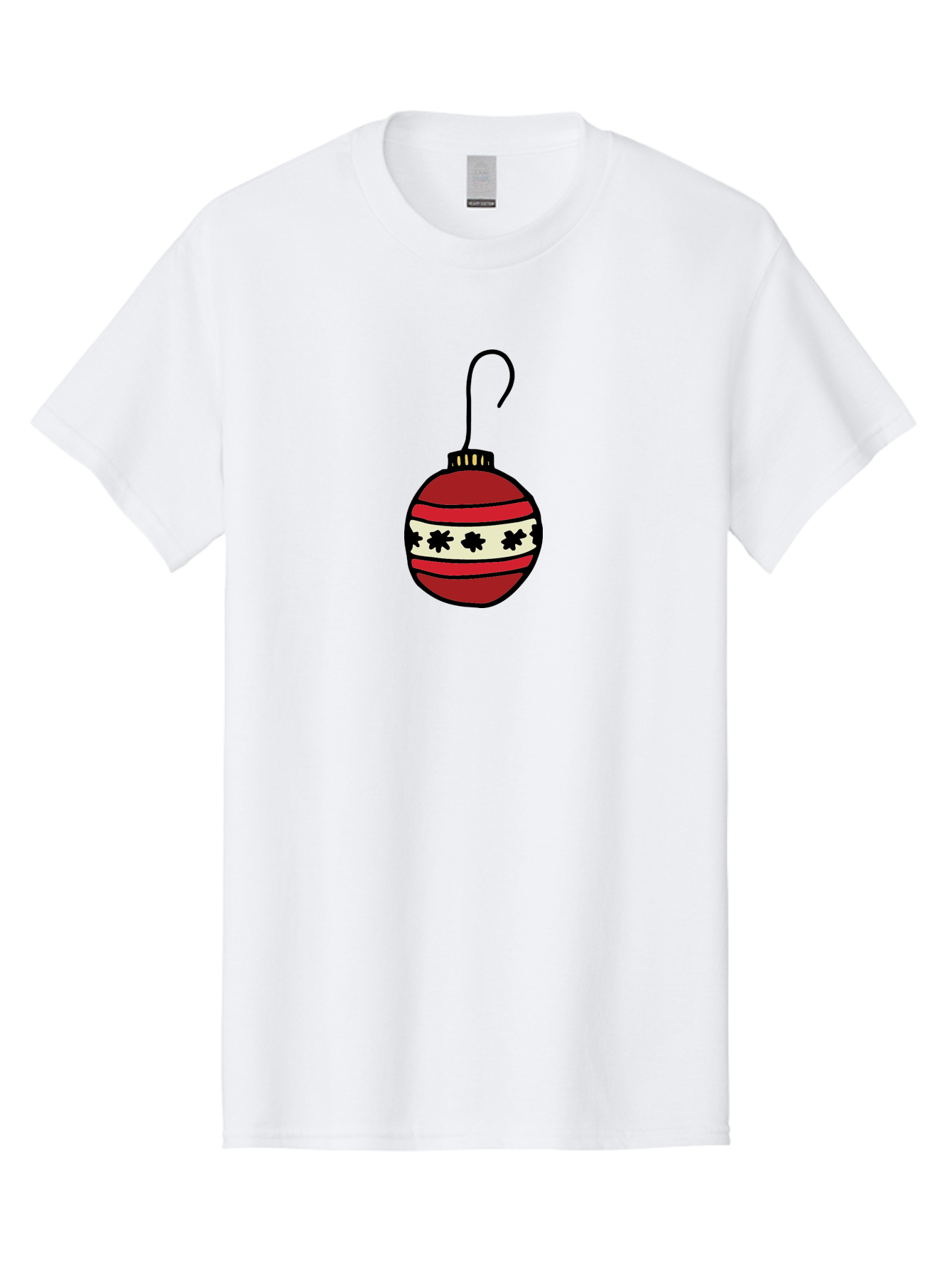Red-Christmas-Ornament Men'S Graphic Tee, 100% Cotton, Comfortable Casual Summer Wear, Machine Washable, Red Christmas Bauble, Festive Decoration, Holiday Ornament, Black And White Pattern, Snowflake Design, Christmas Tree Decor, Aab076 11