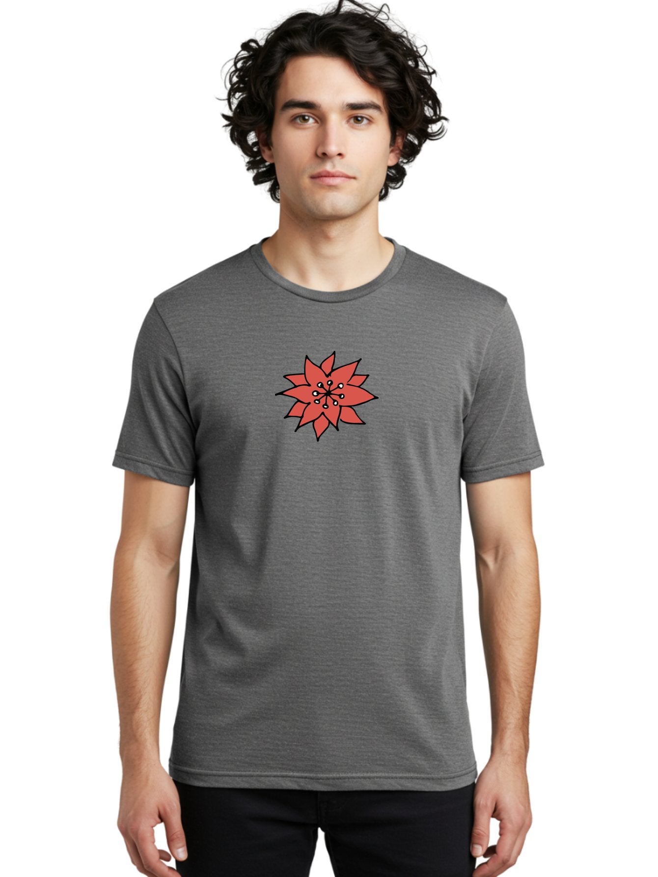 Red-Flower-1 Men'S Graphic Tee, 100% Cotton, Comfortable Casual Summer Wear, Machine Washable, Red Flower Illustration, Floral Design, Minimalist Art, Botanical Graphic, Simple Shapes, Stylized Bloom, Graphic Design Element Aab079 28