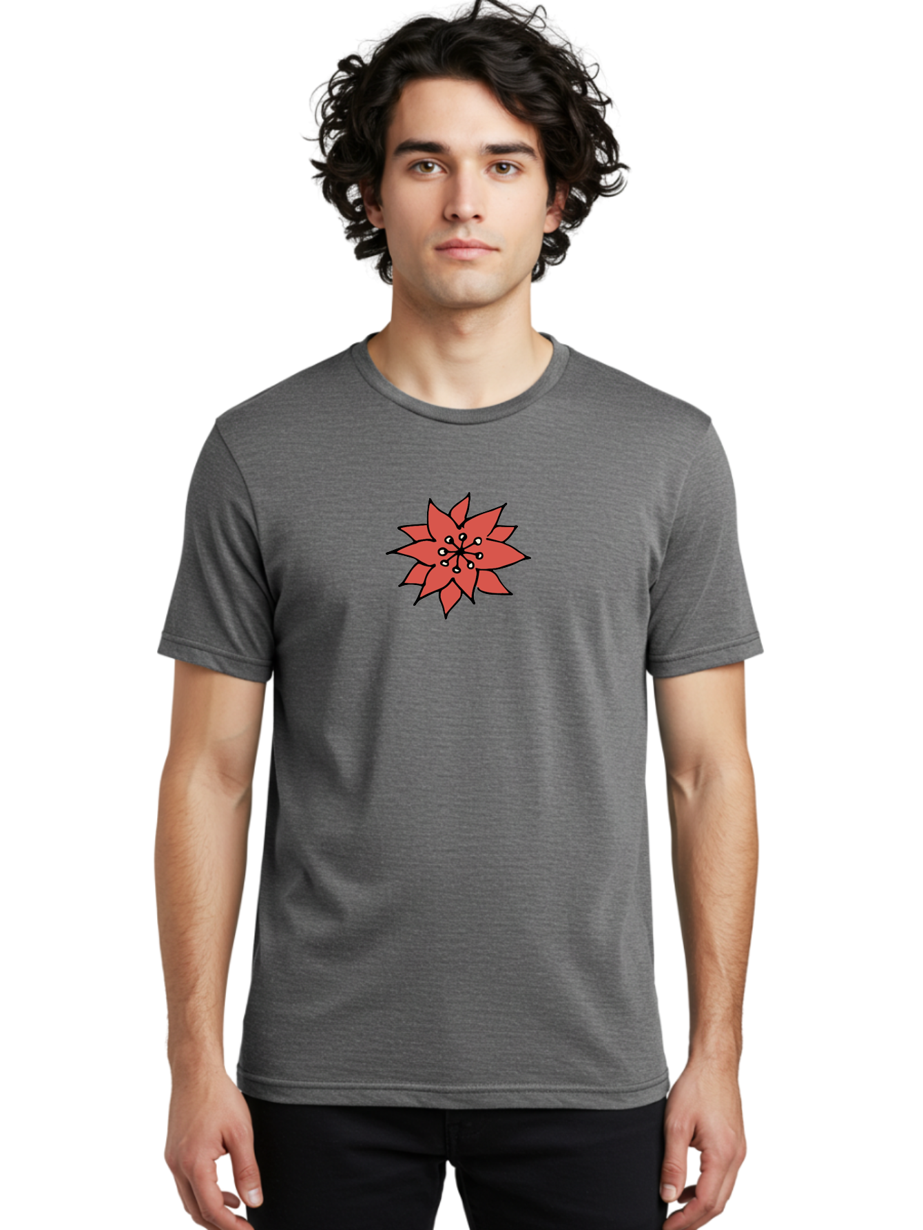 Red-Flower-1 Men'S Graphic Tee, 100% Cotton, Comfortable Casual Summer Wear, Machine Washable, Red Flower Illustration, Floral Design, Minimalist Art, Botanical Graphic, Simple Shapes, Stylized Bloom, Graphic Design Element Aab079 10