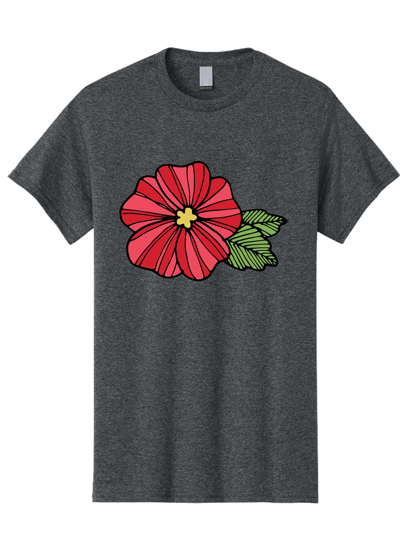 Red-Flower Men'S Graphic Tee, 100% Cotton, Comfortable Casual Summer Wear, Machine Washable, Red Flower, Yellow Center, Green Leaves, Floral Design, Vibrant Petals, Simple Illustration, Cartoon Style, Botanical Art Aab080 7