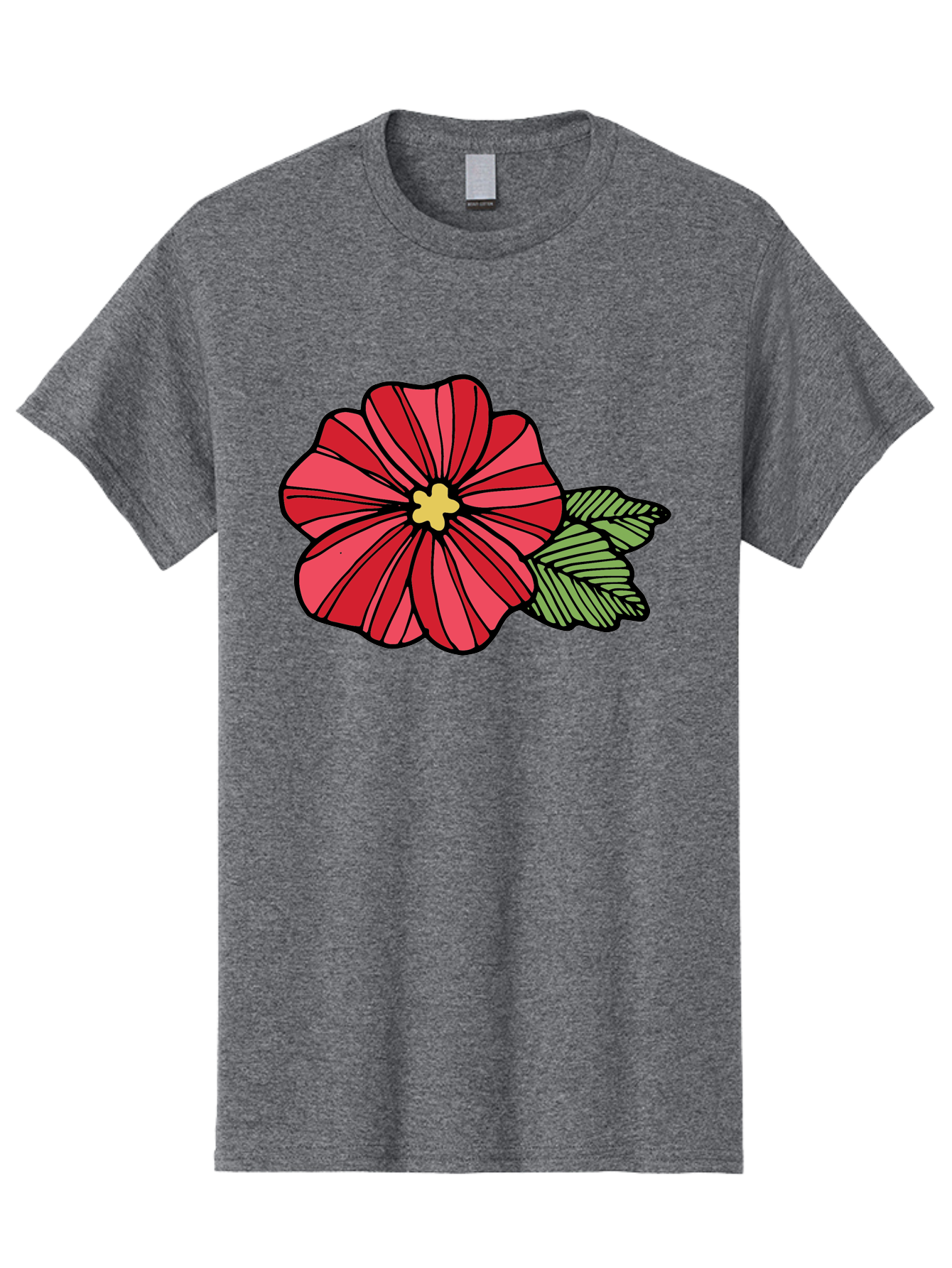 Red-Flower Men'S Graphic Tee, 100% Cotton, Comfortable Casual Summer Wear, Machine Washable, Red Flower, Yellow Center, Green Leaves, Floral Design, Vibrant Petals, Simple Illustration, Cartoon Style, Botanical Art Aab080 9