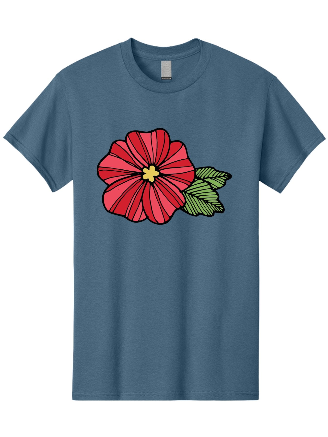 Red-Flower Men'S Graphic Tee, 100% Cotton, Comfortable Casual Summer Wear, Machine Washable, Red Flower, Yellow Center, Green Leaves, Floral Design, Vibrant Petals, Simple Illustration, Cartoon Style, Botanical Art Aab080 11