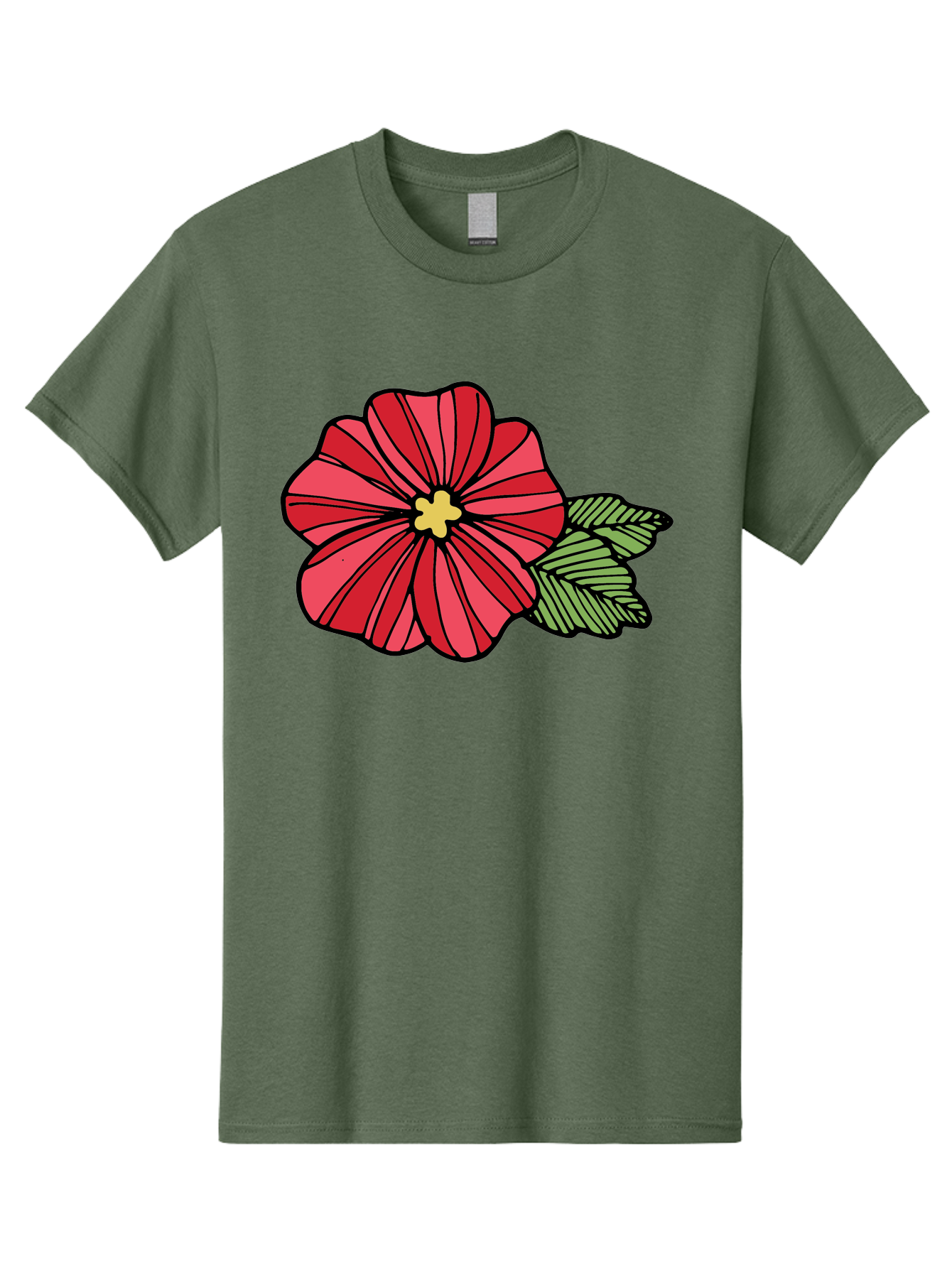 Red-Flower Men'S Graphic Tee, 100% Cotton, Comfortable Casual Summer Wear, Machine Washable, Red Flower, Yellow Center, Green Leaves, Floral Design, Vibrant Petals, Simple Illustration, Cartoon Style, Botanical Art Aab080 15