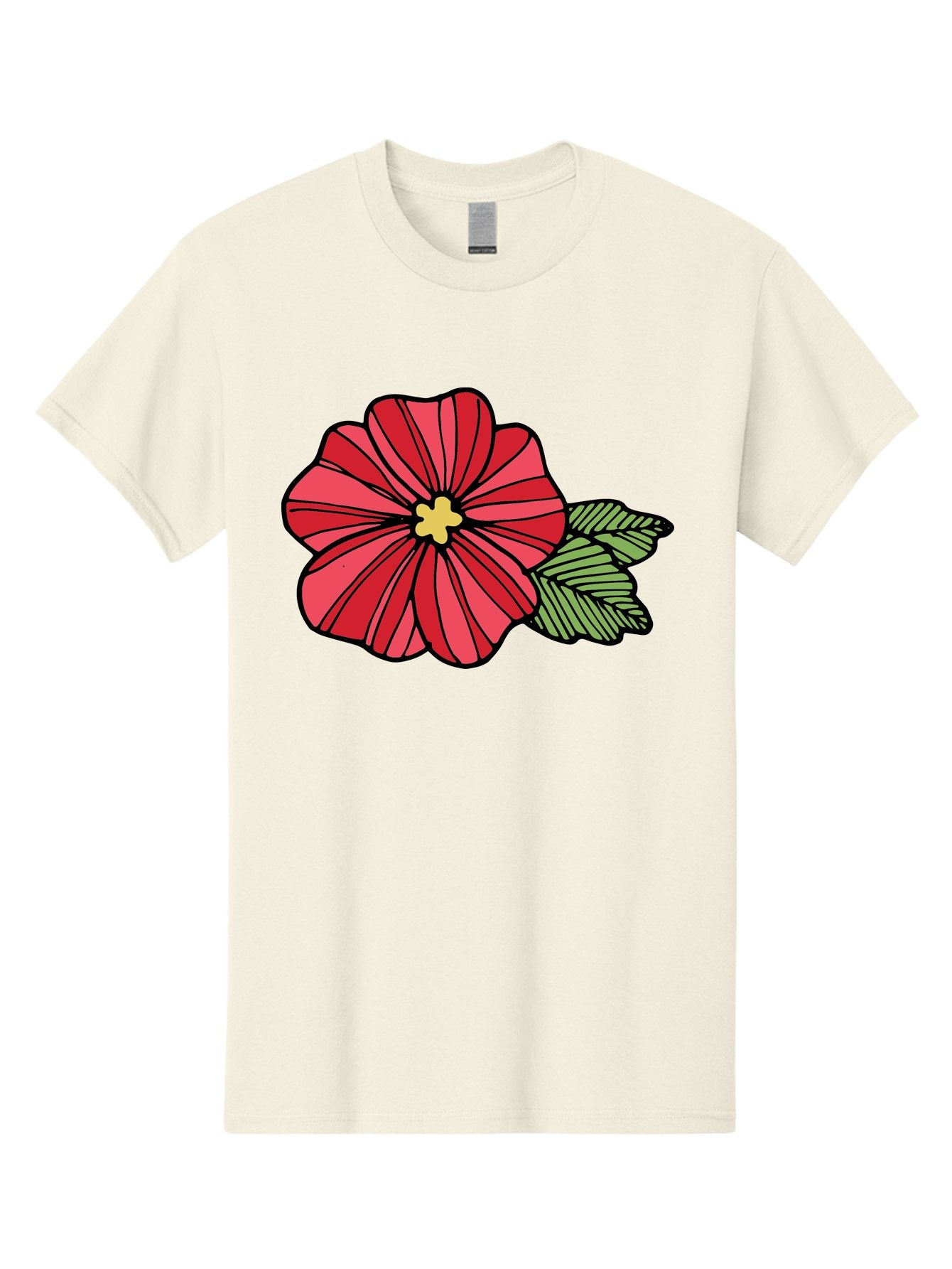 Red-Flower Men'S Graphic Tee, 100% Cotton, Comfortable Casual Summer Wear, Machine Washable, Red Flower, Yellow Center, Green Leaves, Floral Design, Vibrant Petals, Simple Illustration, Cartoon Style, Botanical Art Aab080 6