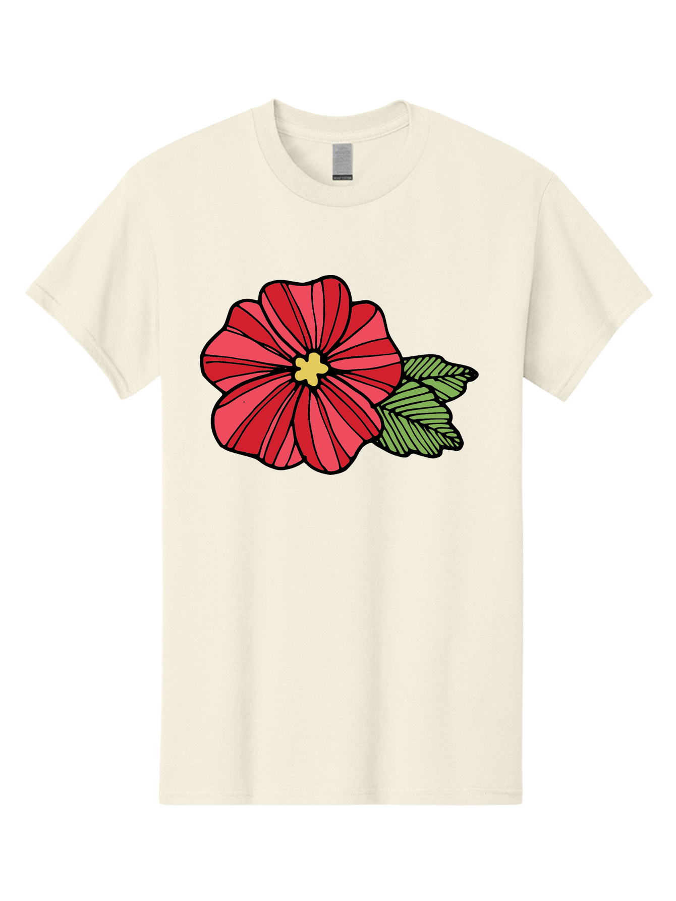 Red-Flower Men'S Graphic Tee, 100% Cotton, Comfortable Casual Summer Wear, Machine Washable, Red Flower, Yellow Center, Green Leaves, Floral Design, Vibrant Petals, Simple Illustration, Cartoon Style, Botanical Art Aab080 17