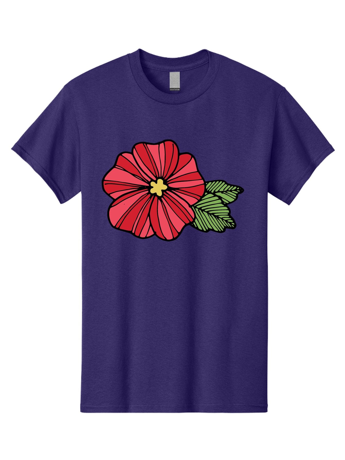 Red-Flower Men'S Graphic Tee, 100% Cotton, Comfortable Casual Summer Wear, Machine Washable, Red Flower, Yellow Center, Green Leaves, Floral Design, Vibrant Petals, Simple Illustration, Cartoon Style, Botanical Art Aab080 14