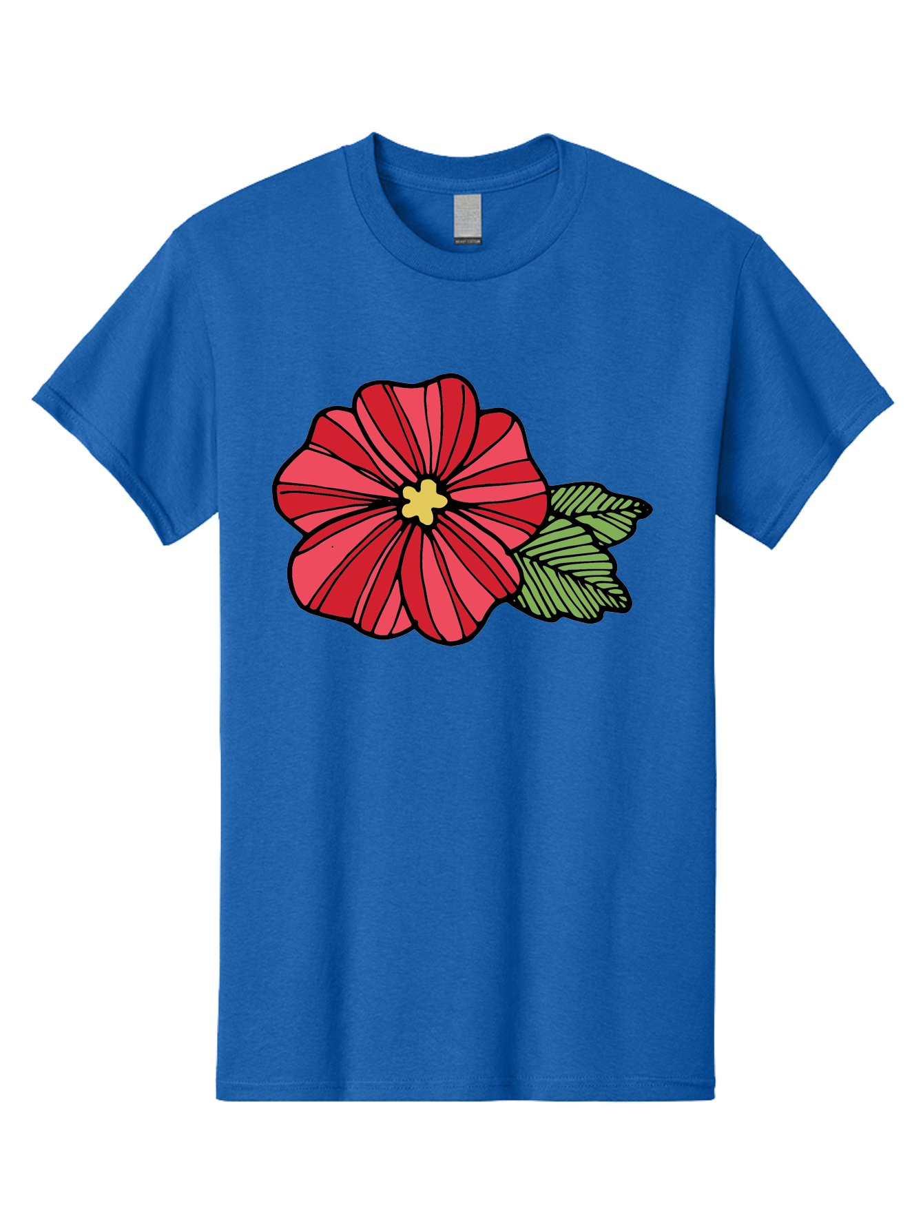 Red-Flower Men'S Graphic Tee, 100% Cotton, Comfortable Casual Summer Wear, Machine Washable, Red Flower, Yellow Center, Green Leaves, Floral Design, Vibrant Petals, Simple Illustration, Cartoon Style, Botanical Art Aab080 25