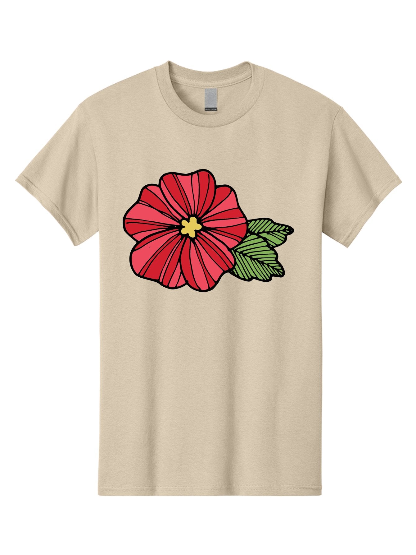Red-Flower Men'S Graphic Tee, 100% Cotton, Comfortable Casual Summer Wear, Machine Washable, Red Flower, Yellow Center, Green Leaves, Floral Design, Vibrant Petals, Simple Illustration, Cartoon Style, Botanical Art Aab080 10