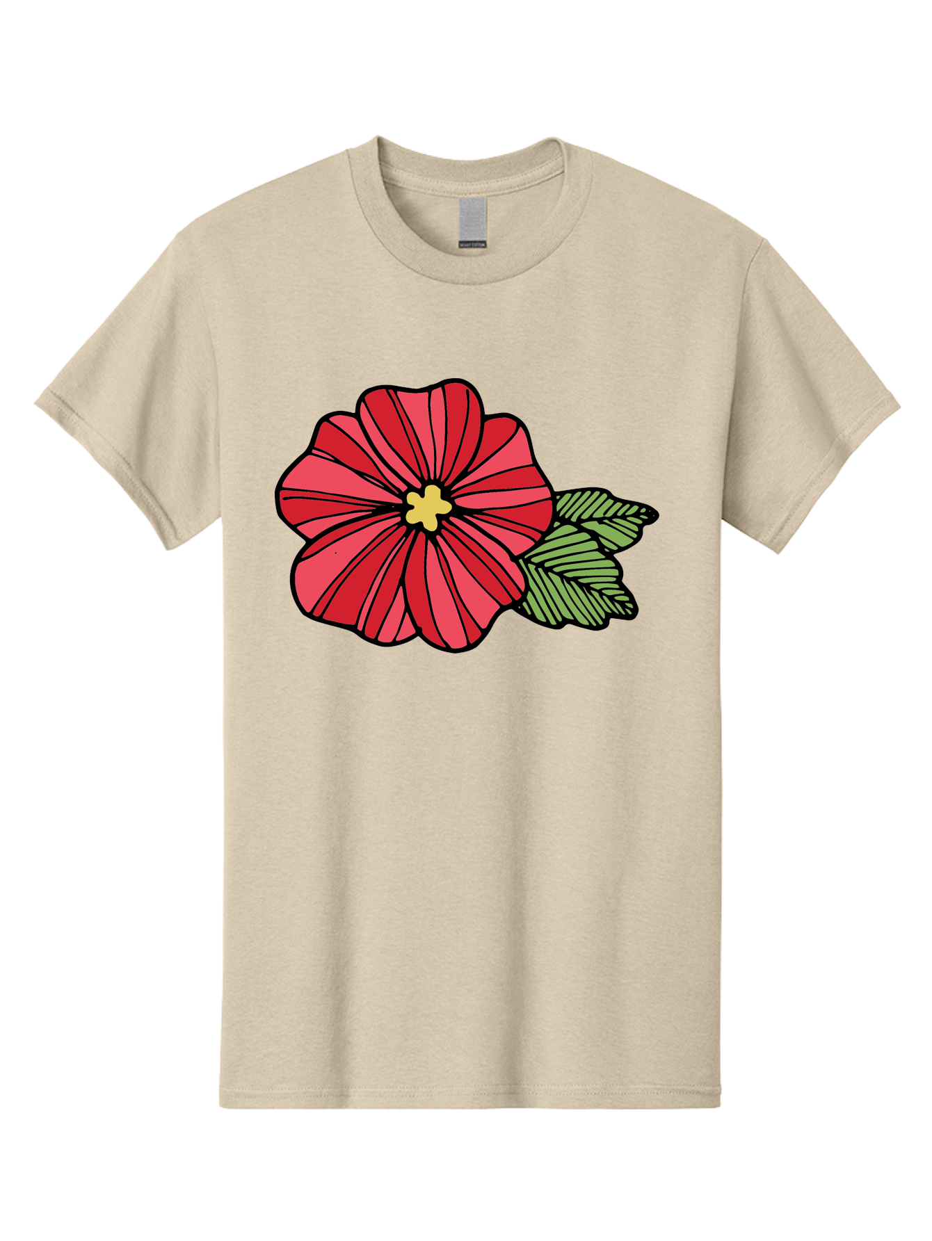 Red-Flower Men'S Graphic Tee, 100% Cotton, Comfortable Casual Summer Wear, Machine Washable, Red Flower, Yellow Center, Green Leaves, Floral Design, Vibrant Petals, Simple Illustration, Cartoon Style, Botanical Art Aab080 27