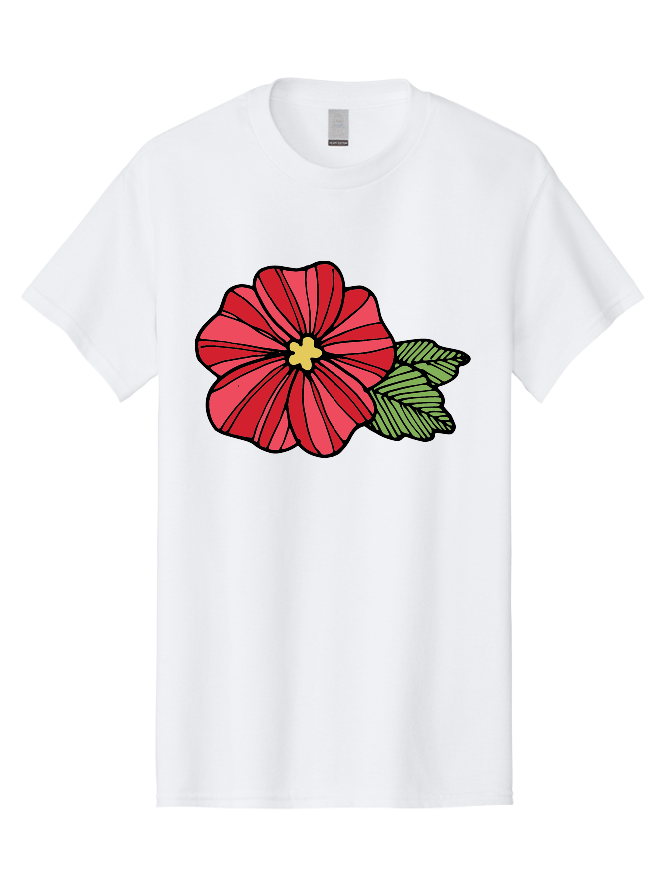 Red-Flower Men'S Graphic Tee, 100% Cotton, Comfortable Casual Summer Wear, Machine Washable, Red Flower, Yellow Center, Green Leaves, Floral Design, Vibrant Petals, Simple Illustration, Cartoon Style, Botanical Art Aab080 29