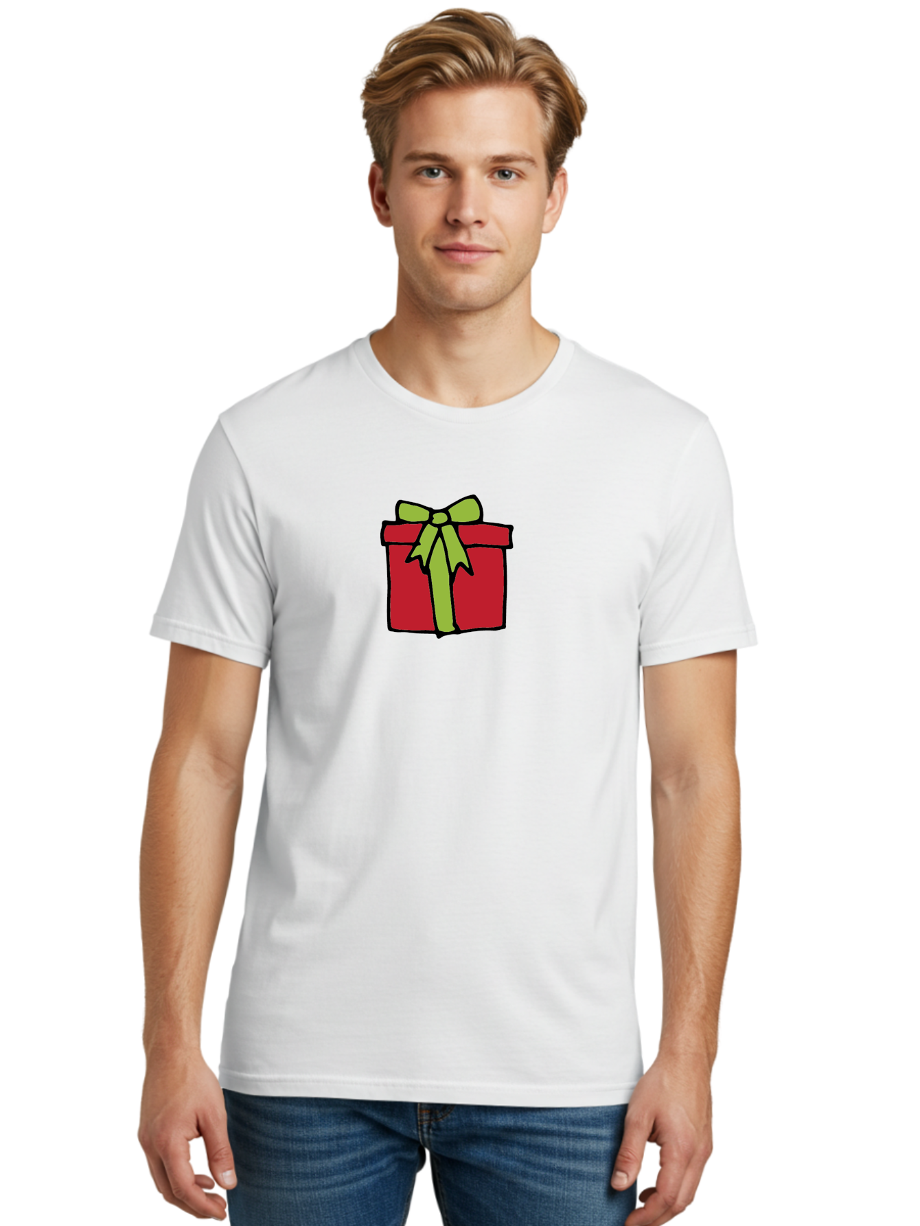 Red-Gift-Box-1 Men'S Graphic Tee, 100% Cotton, Comfortable Casual Summer Wear, Machine Washable, Red Gift Box, Green Ribbon, Present, Gift, Holiday Season, Festive, Celebration, Birthday, Wrapped Gift, Cartoon Style Aab081 30
