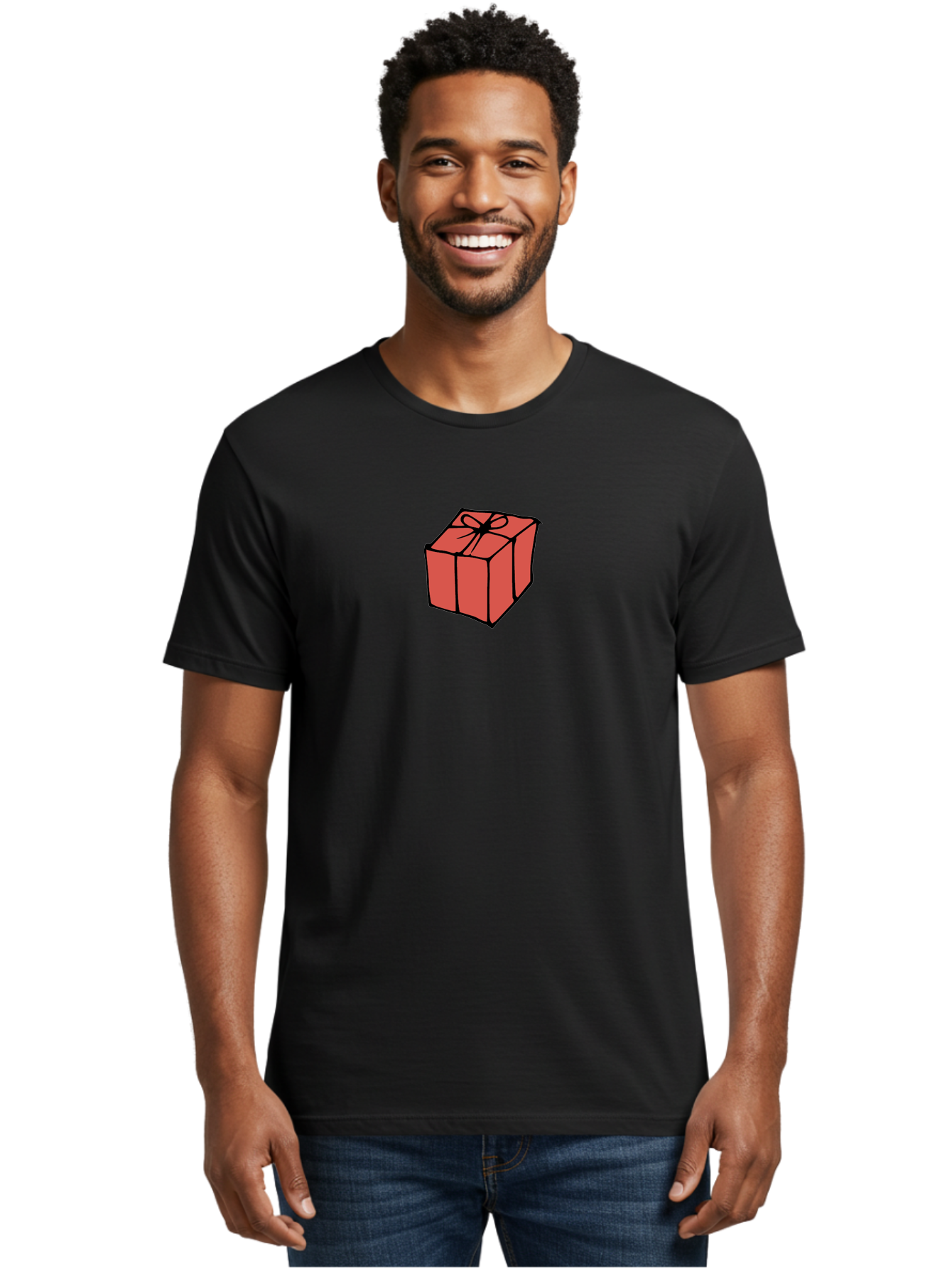 Red-Gift-Box Men'S Graphic Tee, 100% Cotton, Comfortable Casual Summer Wear, Machine Washable, Red Gift Box, Ribbon, Present, Wrapped Gift, Black Outline, Birthday Gift, Christmas Present, Festive Wrapping, Gift Idea Aab082 10