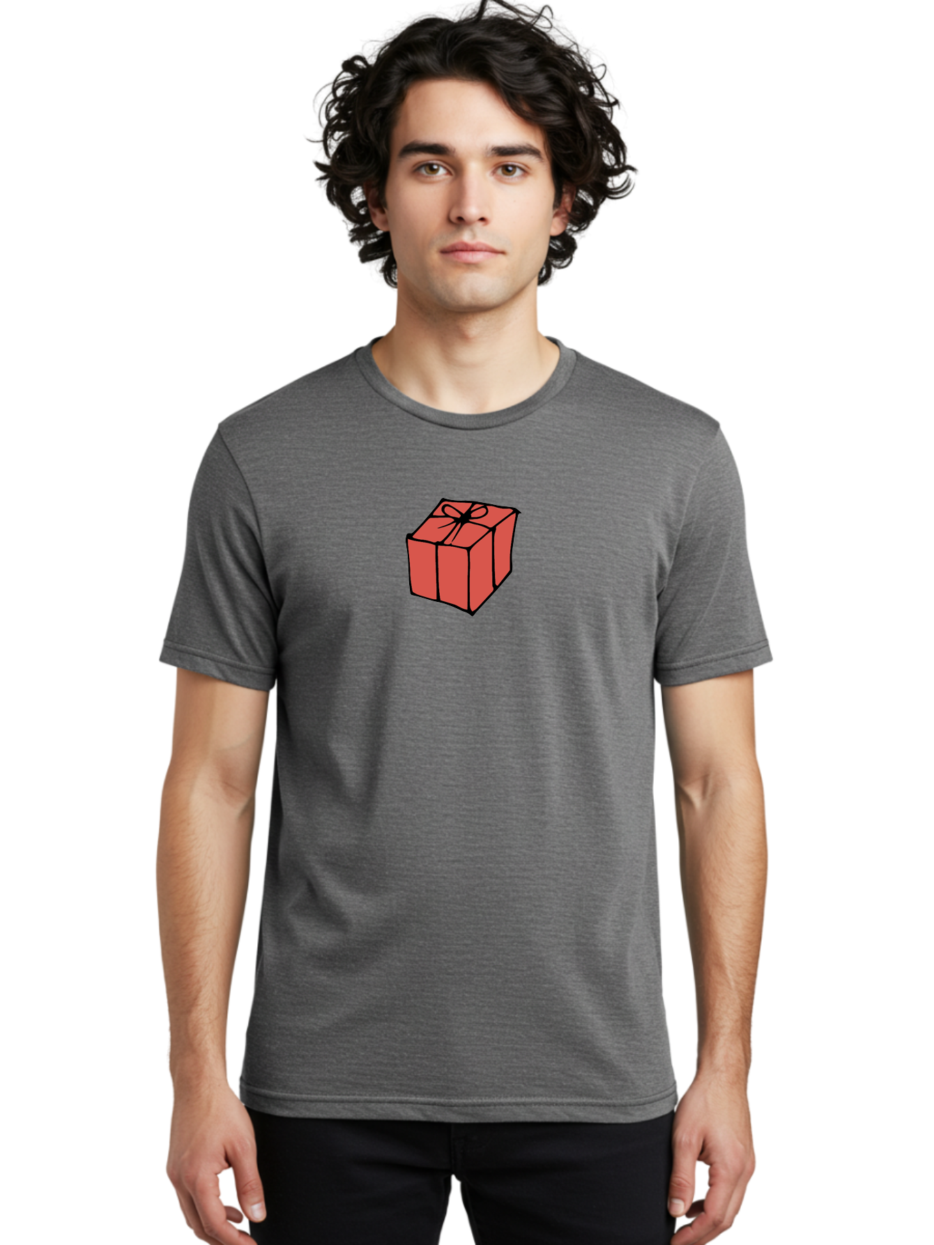 Red-Gift-Box Men'S Graphic Tee, 100% Cotton, Comfortable Casual Summer Wear, Machine Washable, Red Gift Box, Ribbon, Present, Wrapped Gift, Black Outline, Birthday Gift, Christmas Present, Festive Wrapping, Gift Idea Aab082 30