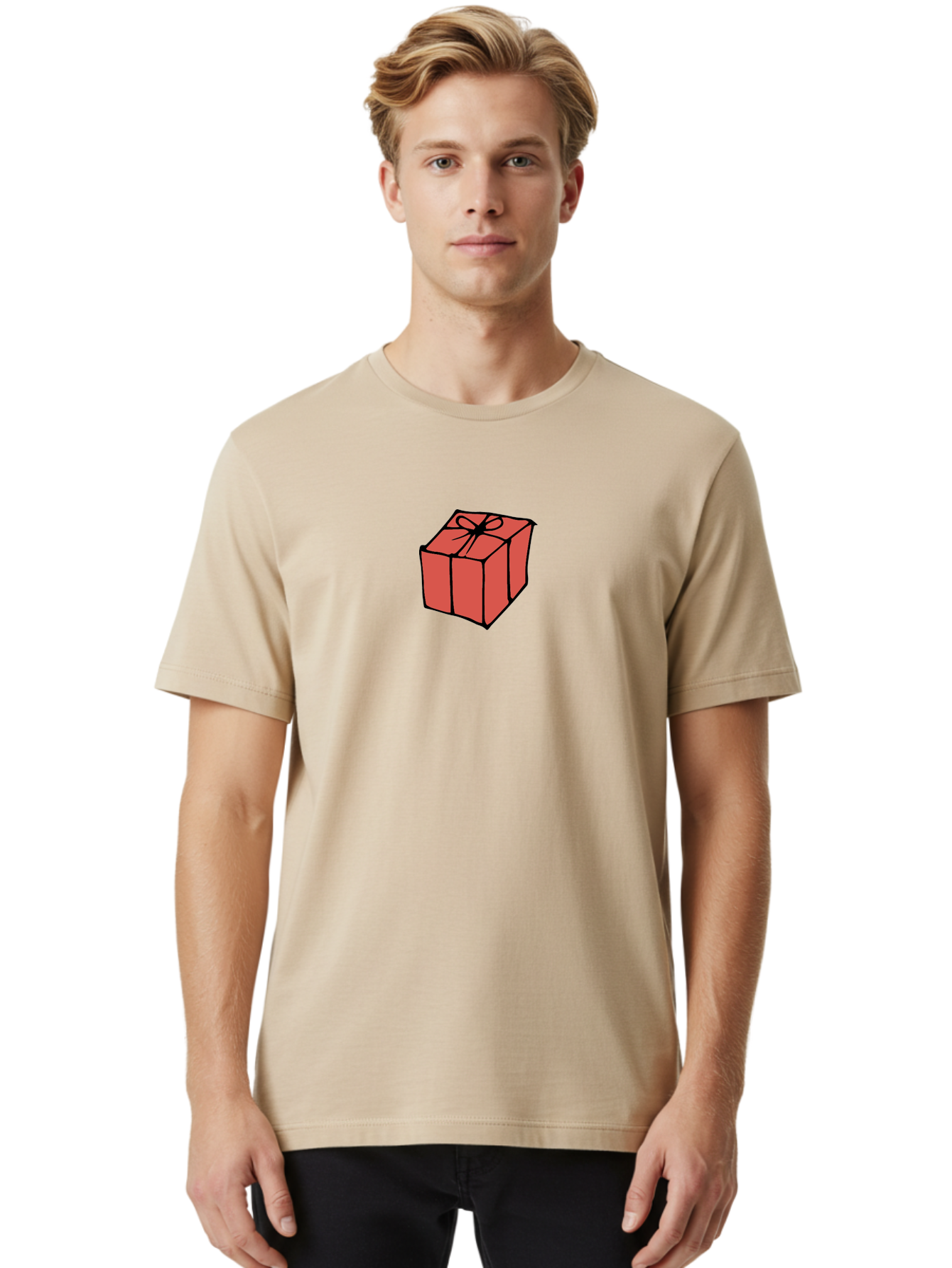 Red-Gift-Box Men'S Graphic Tee, 100% Cotton, Comfortable Casual Summer Wear, Machine Washable, Red Gift Box, Ribbon, Present, Wrapped Gift, Black Outline, Birthday Gift, Christmas Present, Festive Wrapping, Gift Idea Aab082 28