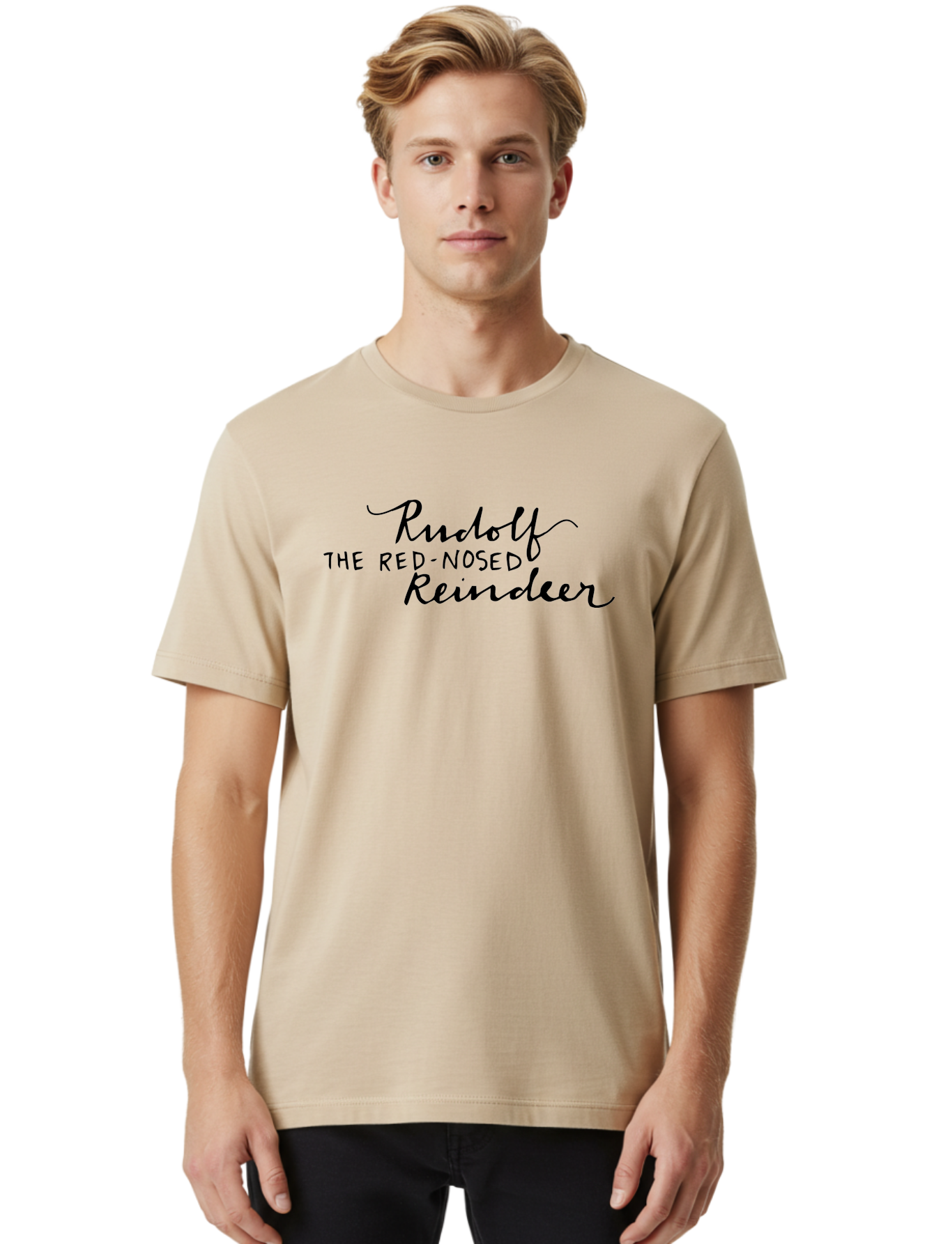 Rudolf-The-Red-Nosed-Reindeer Men'S Graphic Tee, 100% Cotton, Comfortable Casual Summer Wear, Machine Washable, Rudolf The Red-Nosed Reindeer, Christmas Classic, Holiday Cheer, Festive Font, Black Typography, Christmas Character Aab089 16