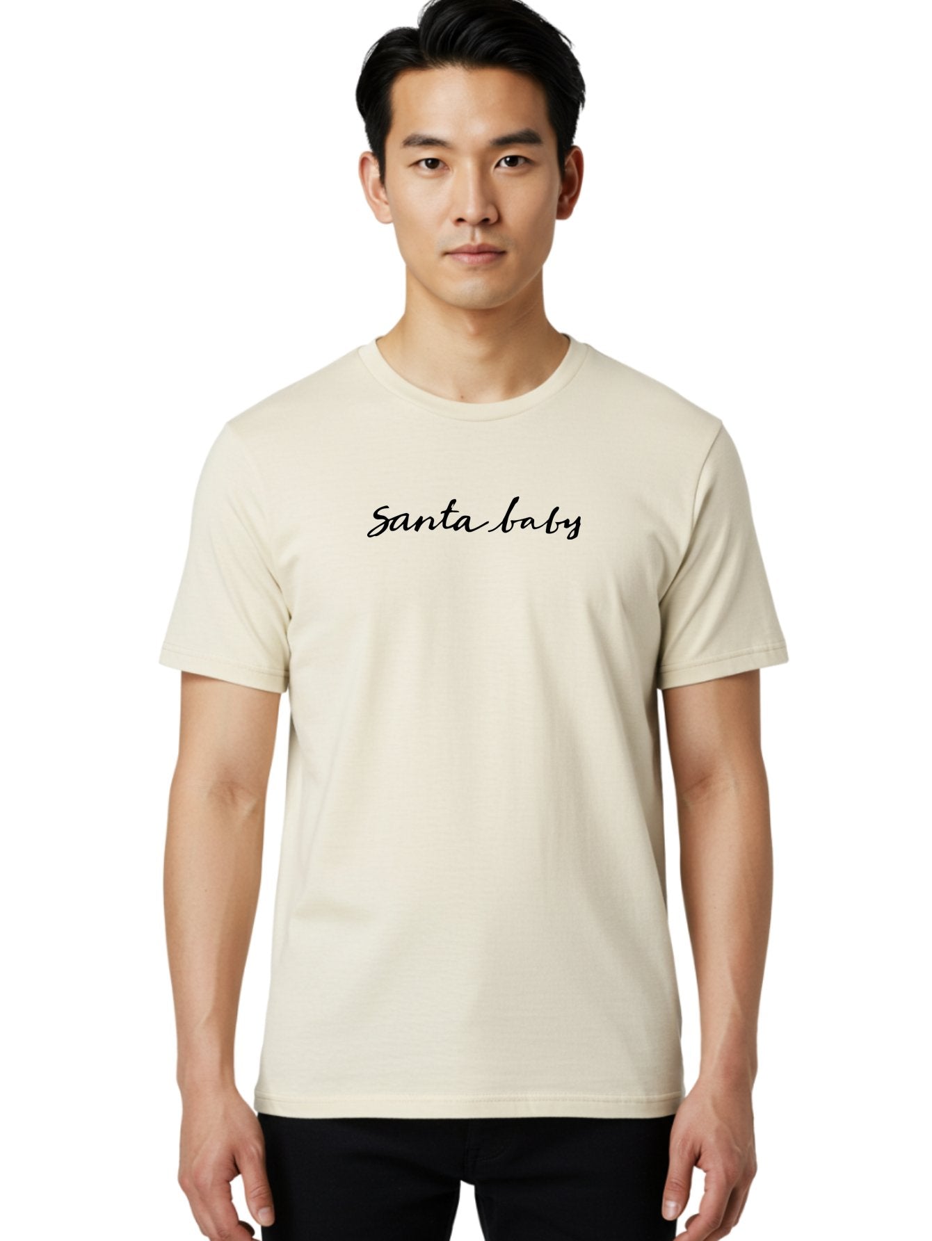 Santa-Baby-1 Men'S Graphic Tee, 100% Cotton, Comfortable Casual Summer Wear, Machine Washable, Santa Baby, Christmas Theme, Holiday Graphics, Festive Design, Winter Season, Cursive Text, Black Font, Christmas Gifts Aab091 24