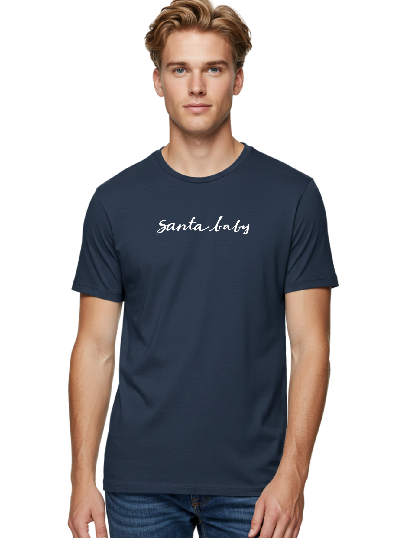Santa-Baby Men'S Graphic Tee, 100% Cotton, Comfortable Casual Summer Wear, Machine Washable, Santa Baby, Christmas Phrase, Festive Text, White Cursive Font, Holiday Greetings, Seasonal Phrase, Cute Lettering, Merry Christmas Aab092
