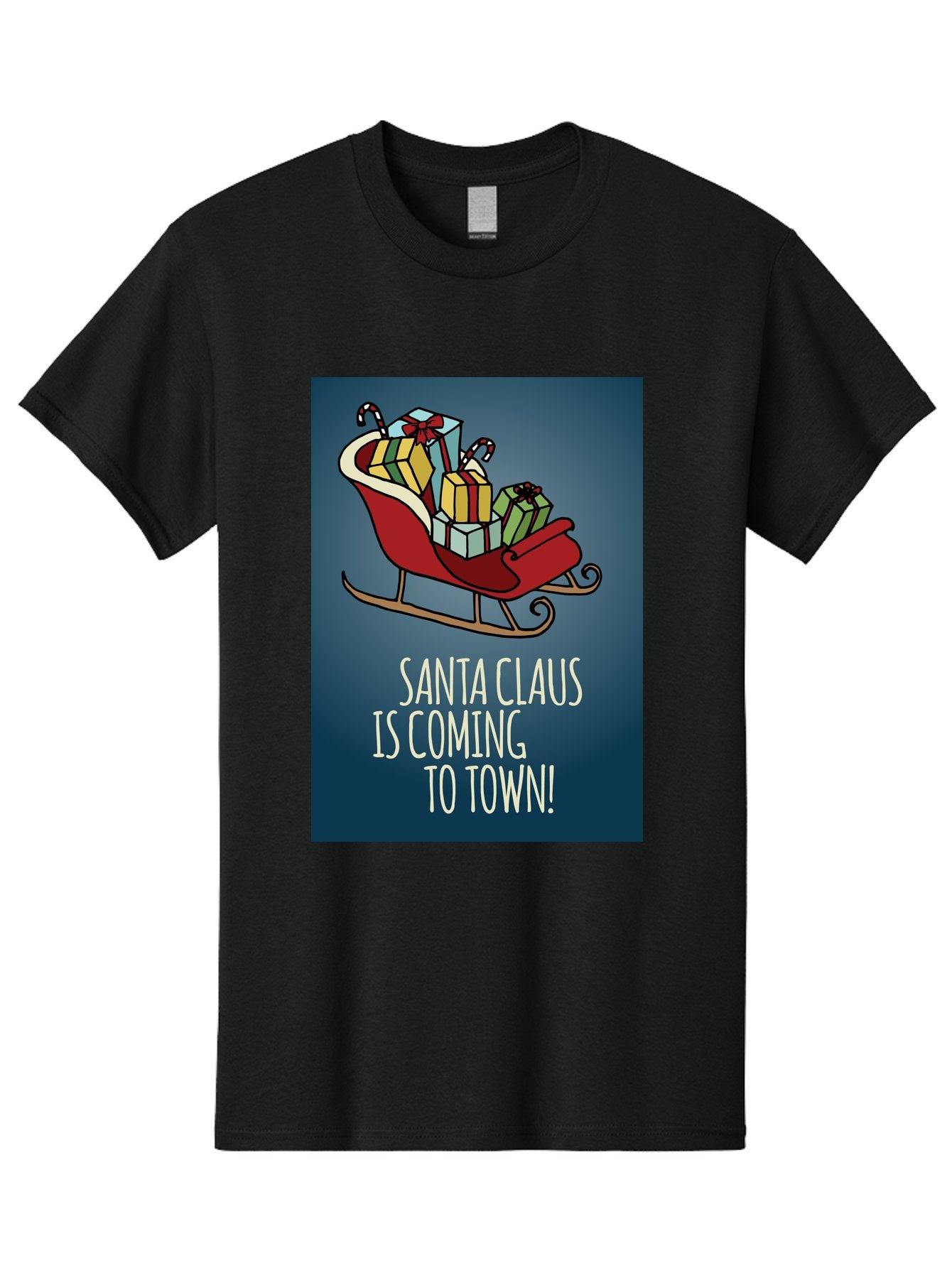 Santa-Claus-Is-Coming-To-Town Men'S Graphic Tee, 100% Cotton, Comfortable Casual Summer Wear, Machine Washable, Santa Claus, Christmas Gifts, Holiday Season, Festive Sleigh, Candy Canes, Wrapped Presents, Christmas Magic, Joyful Atmosphere, Aab093 7