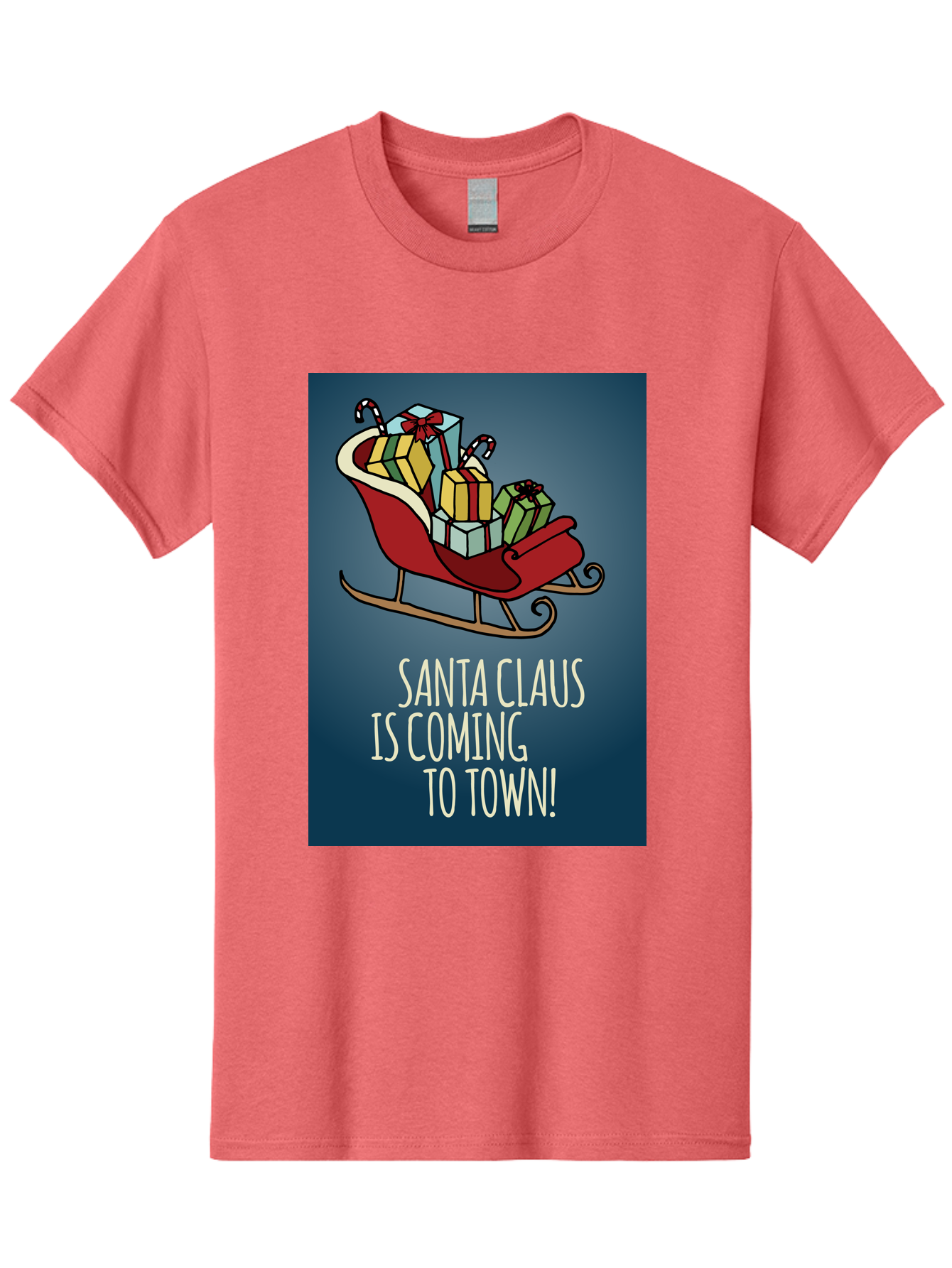 Santa-Claus-Is-Coming-To-Town Men'S Graphic Tee, 100% Cotton, Comfortable Casual Summer Wear, Machine Washable, Santa Claus, Christmas Gifts, Holiday Season, Festive Sleigh, Candy Canes, Wrapped Presents, Christmas Magic, Joyful Atmosphere, Aab093 17