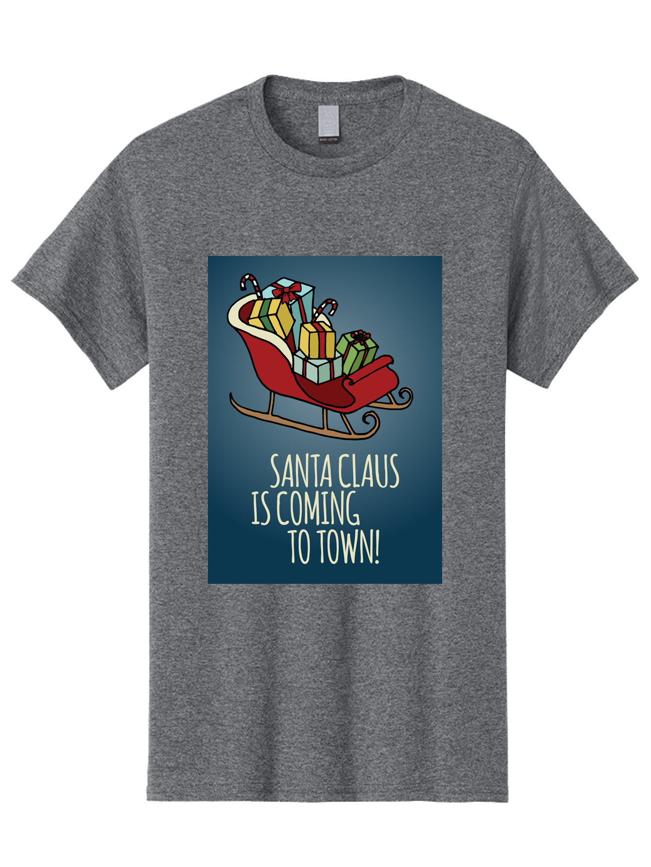 Santa-Claus-Is-Coming-To-Town Men'S Graphic Tee, 100% Cotton, Comfortable Casual Summer Wear, Machine Washable, Santa Claus, Christmas Gifts, Holiday Season, Festive Sleigh, Candy Canes, Wrapped Presents, Christmas Magic, Joyful Atmosphere, Aab093 27