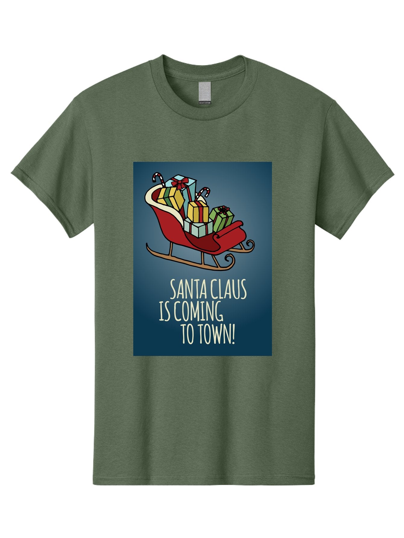 Santa-Claus-Is-Coming-To-Town Men'S Graphic Tee, 100% Cotton, Comfortable Casual Summer Wear, Machine Washable, Santa Claus, Christmas Gifts, Holiday Season, Festive Sleigh, Candy Canes, Wrapped Presents, Christmas Magic, Joyful Atmosphere, Aab093 6