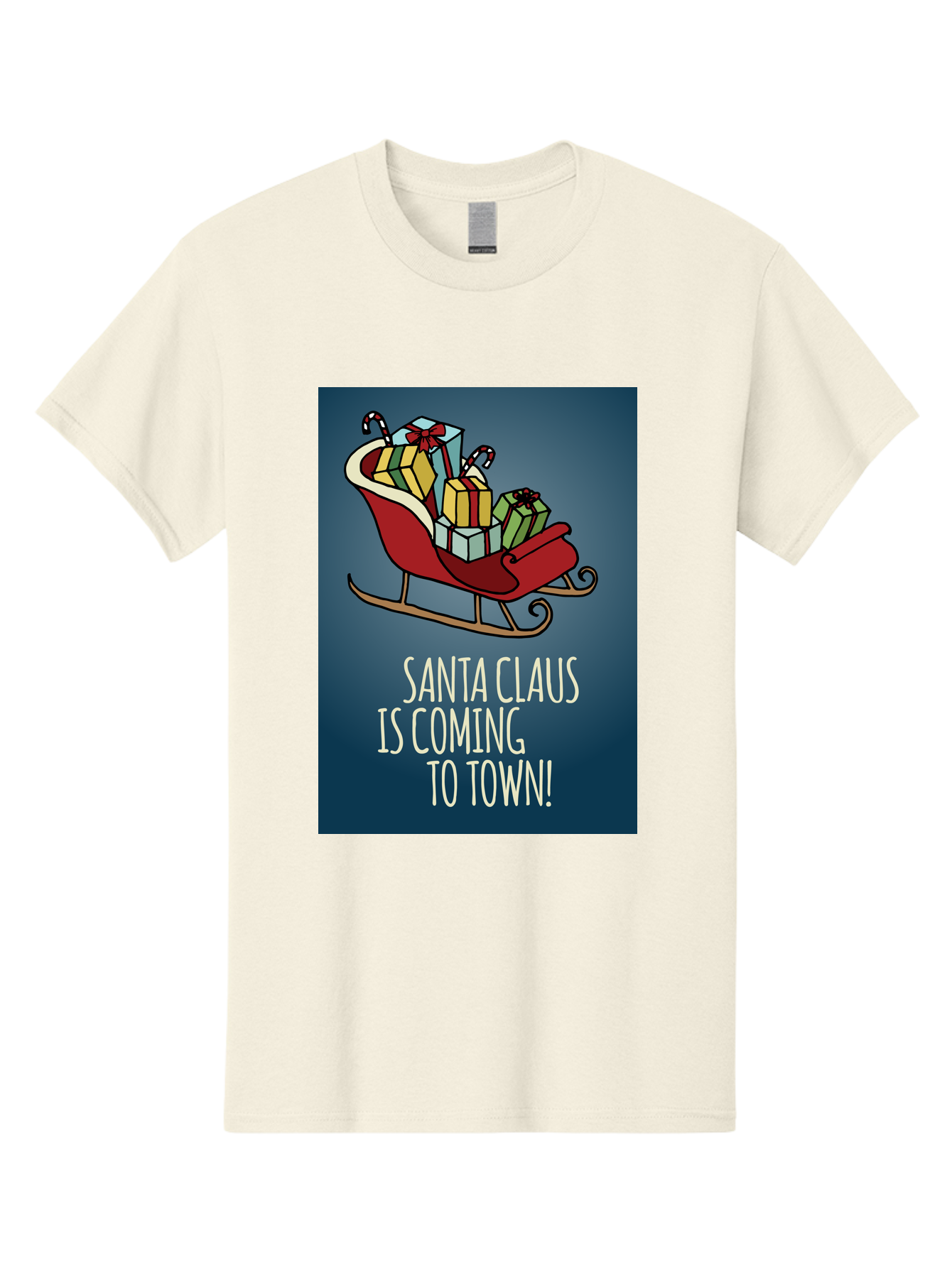 Santa-Claus-Is-Coming-To-Town Men'S Graphic Tee, 100% Cotton, Comfortable Casual Summer Wear, Machine Washable, Santa Claus, Christmas Gifts, Holiday Season, Festive Sleigh, Candy Canes, Wrapped Presents, Christmas Magic, Joyful Atmosphere, Aab093 23