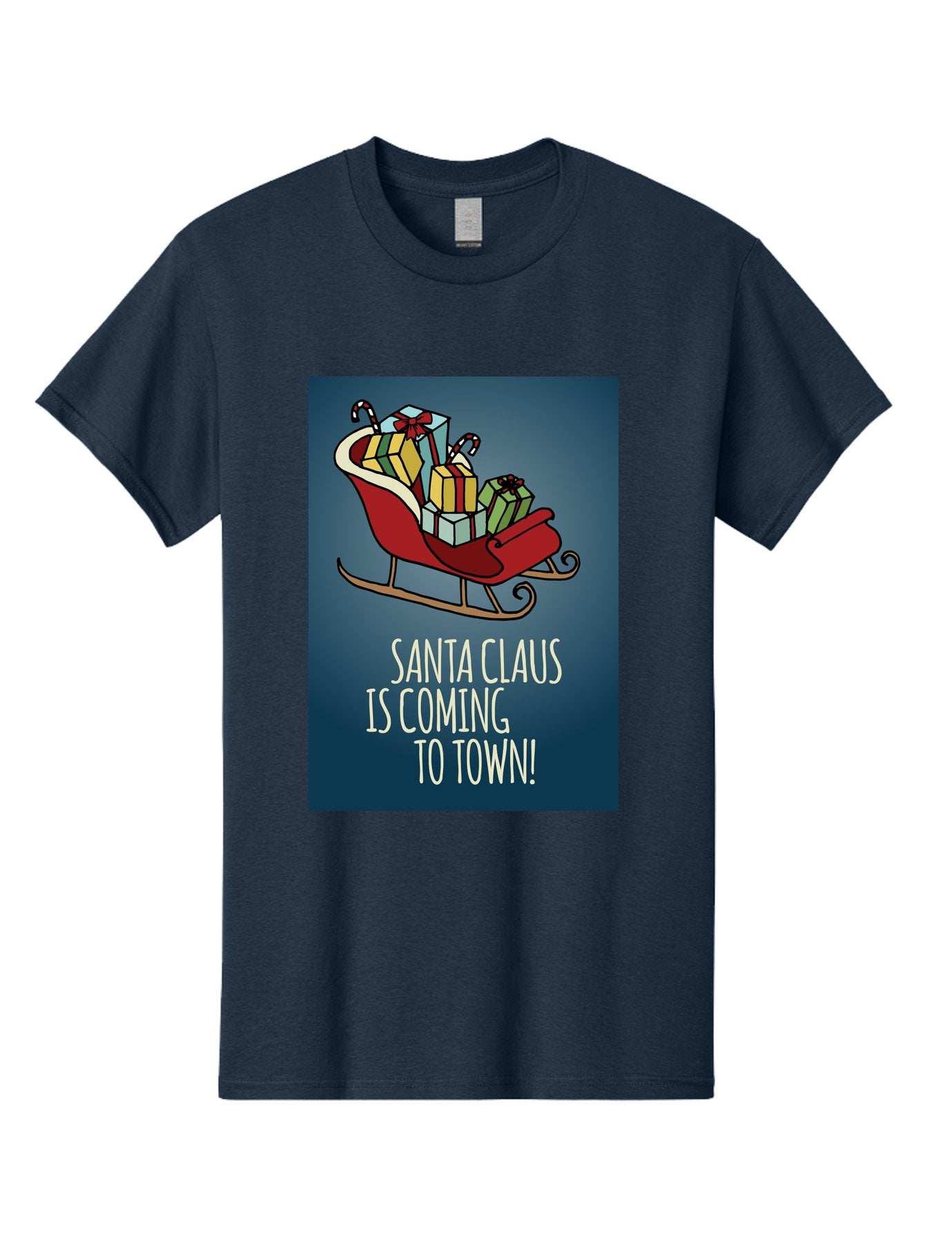 Santa-Claus-Is-Coming-To-Town Men'S Graphic Tee, 100% Cotton, Comfortable Casual Summer Wear, Machine Washable, Santa Claus, Christmas Gifts, Holiday Season, Festive Sleigh, Candy Canes, Wrapped Presents, Christmas Magic, Joyful Atmosphere, Aab093 9