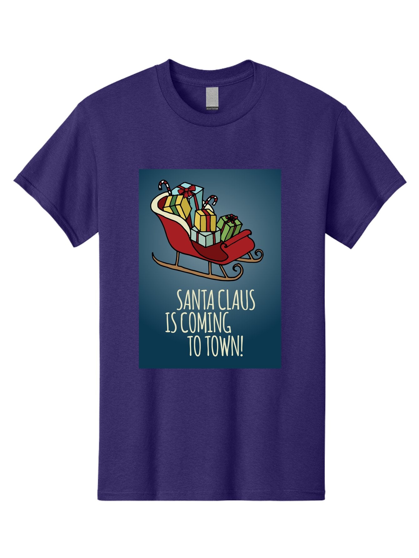 Santa-Claus-Is-Coming-To-Town Men'S Graphic Tee, 100% Cotton, Comfortable Casual Summer Wear, Machine Washable, Santa Claus, Christmas Gifts, Holiday Season, Festive Sleigh, Candy Canes, Wrapped Presents, Christmas Magic, Joyful Atmosphere, Aab093 15