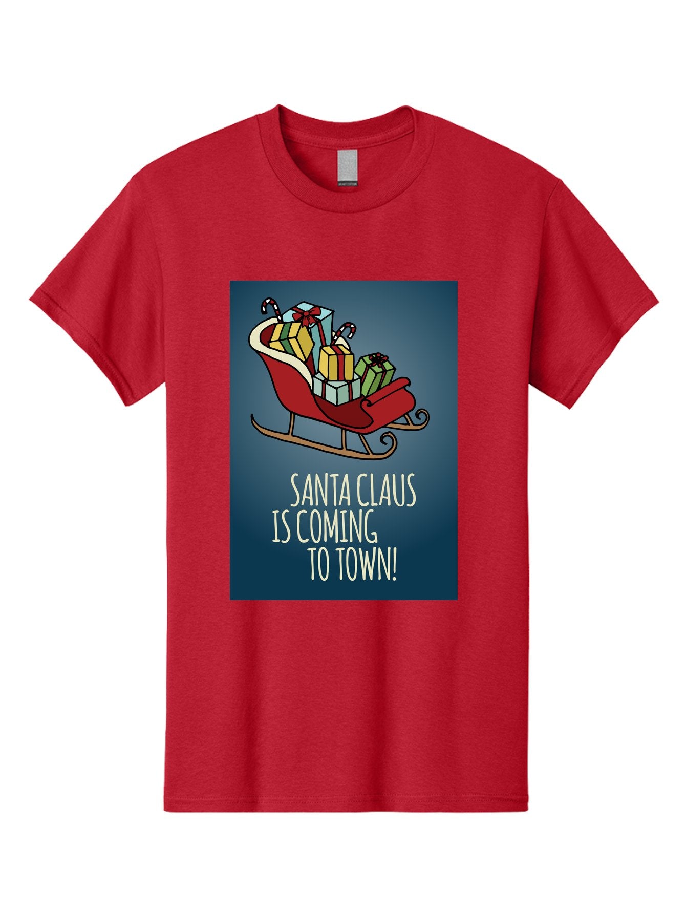 Santa-Claus-Is-Coming-To-Town Men'S Graphic Tee, 100% Cotton, Comfortable Casual Summer Wear, Machine Washable, Santa Claus, Christmas Gifts, Holiday Season, Festive Sleigh, Candy Canes, Wrapped Presents, Christmas Magic, Joyful Atmosphere, Aab093 5